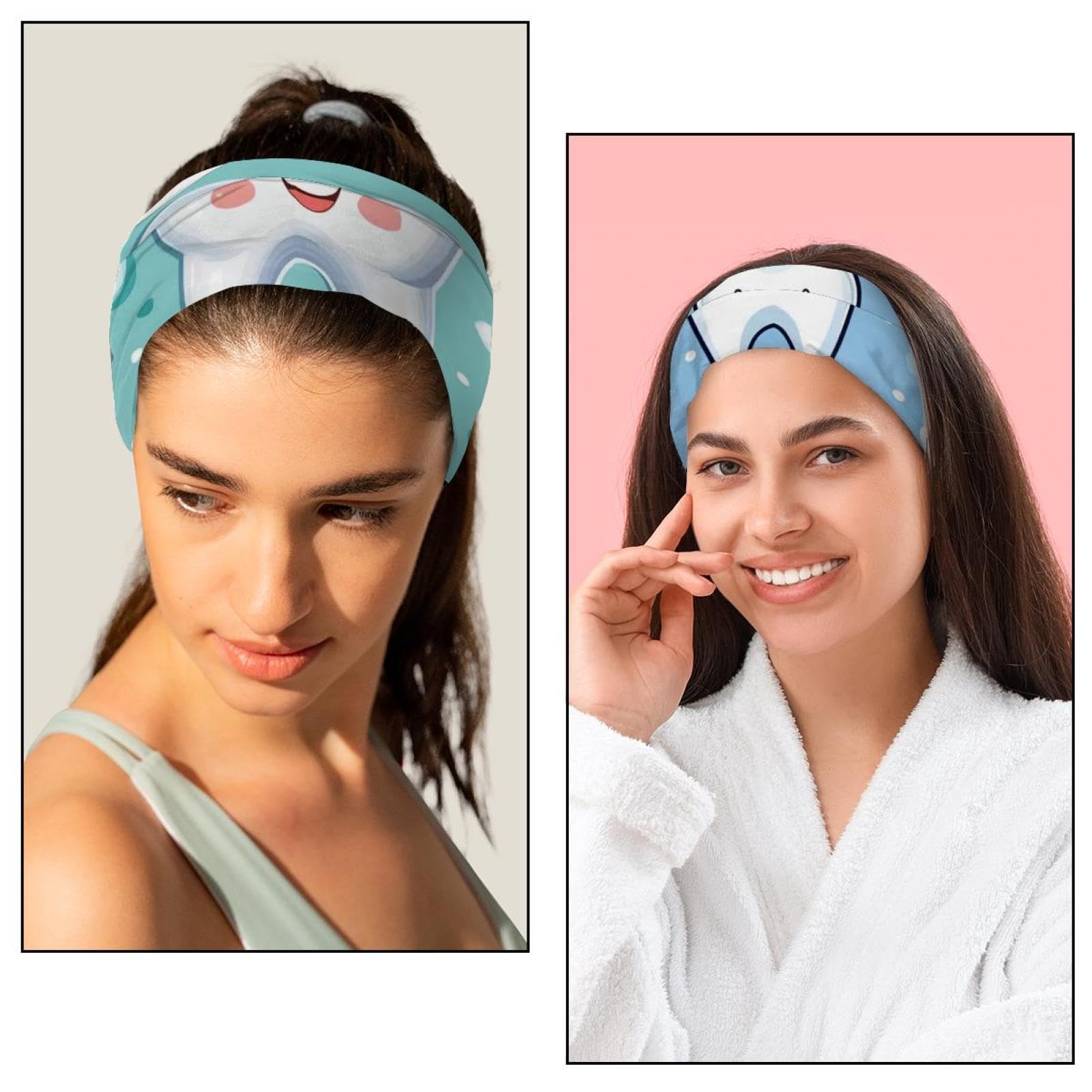 Lot de 6 bandeaux élastiques à dents mignonnes pour femme - Pour yoga, entraînement - Anti-transpiration - Souple - Simple et polyvalent