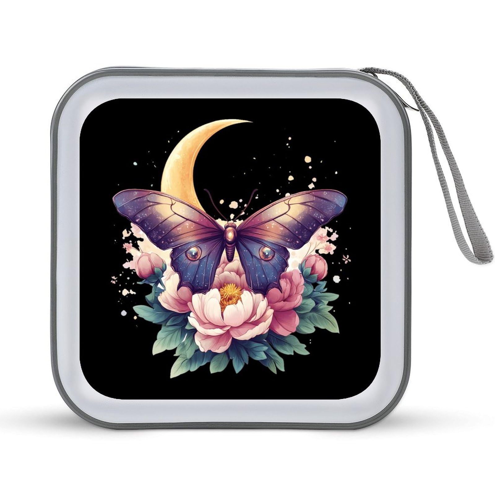 Moth Butterfly Moon Flowers CD Case Portable DVD Holder Storage Organizer for Home Travel