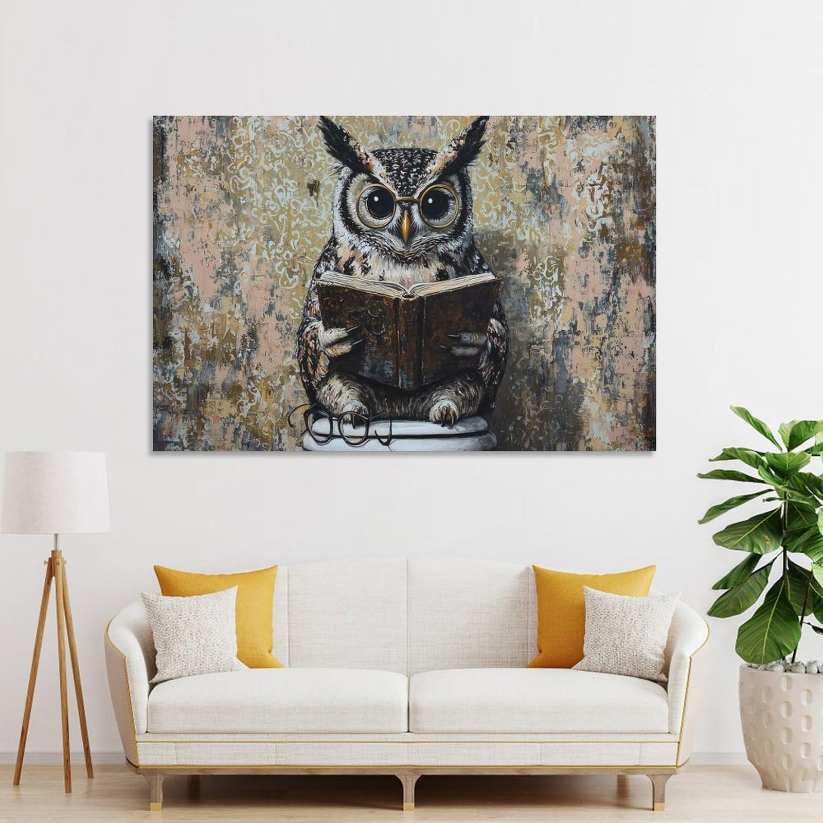 Junmoney Unframe-Style-9 Wall Picture Print Wise Owl Reading A Book, 24X36inch(60X90cm), For Apartments, Flats Or New Home Decor, A Simple Refresh For Blank Walls