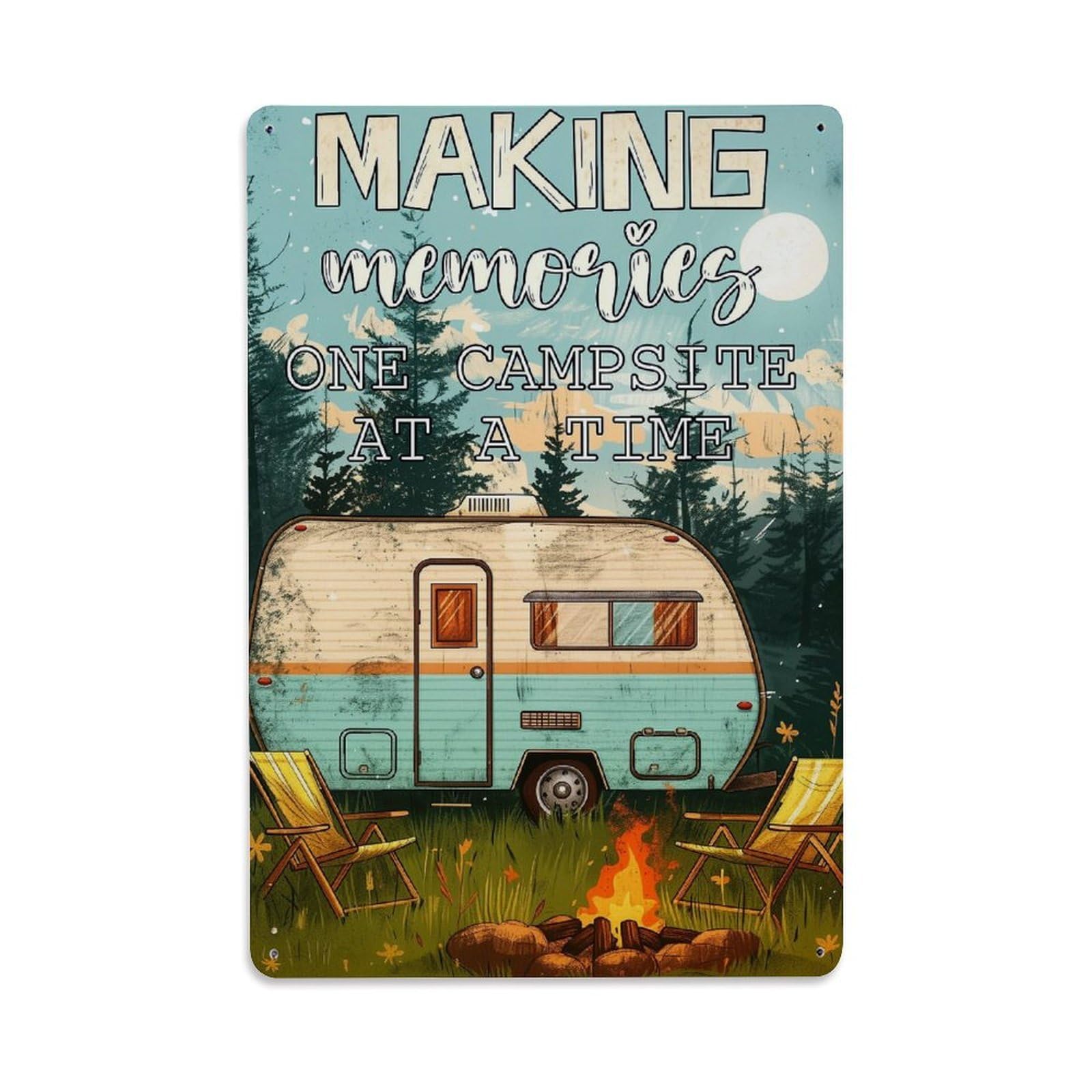 Retro Camper Campfire Forest Chairs Vintage Tin Sign Retro Metal Wall Decor Metal Poster, Home Bar Garage Farmhouse Cafe Wall Art Decoration 8x12Inches