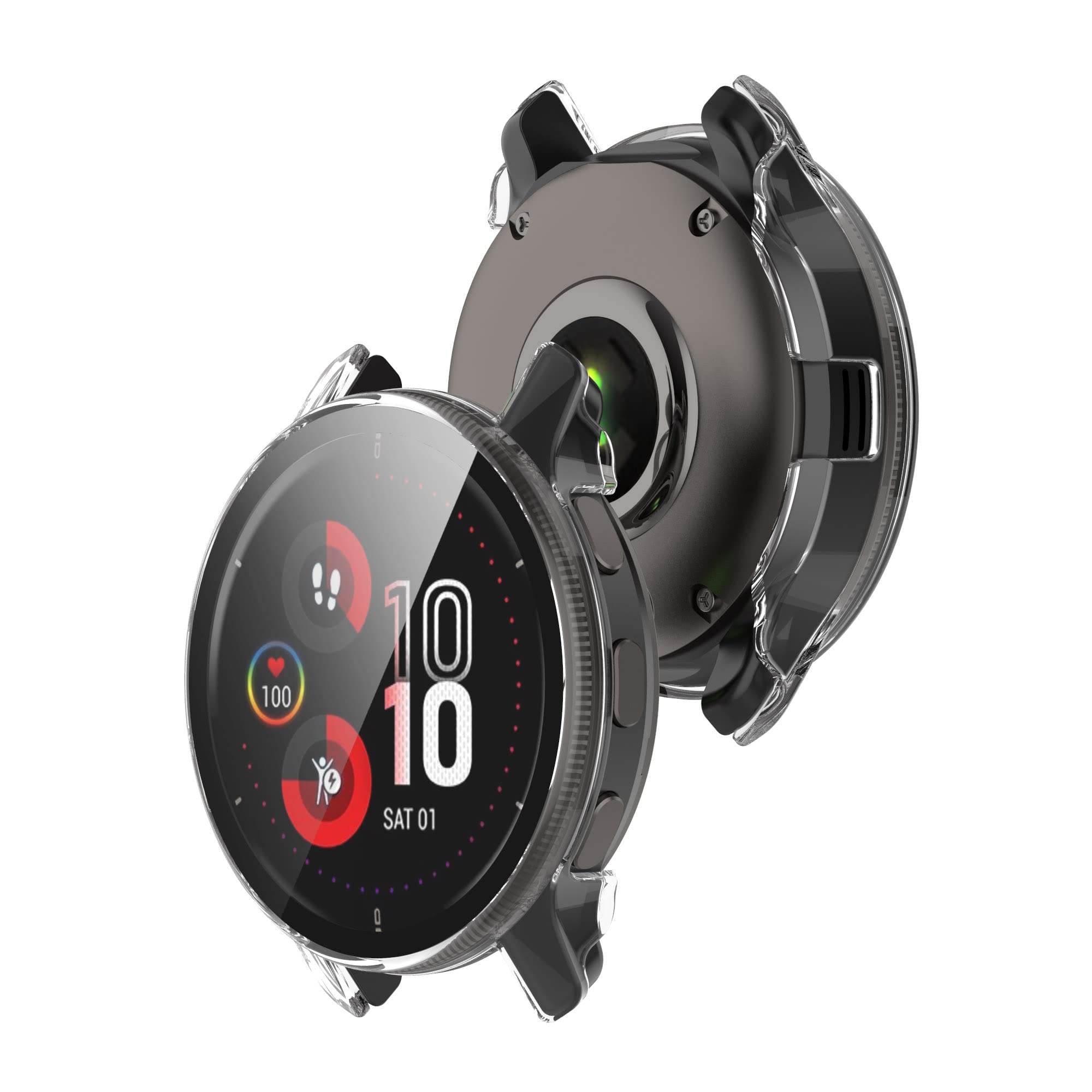 FitTurn Custodia protettiva compatibile con Garmin Venu 2 Plus, pellicola protettiva per Garmin Venu2 Plus PC+protezione completa in vetro temperato (3 trasparenti)