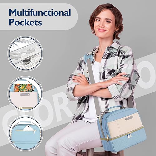 Miniatura 5 de Lonchera XL para mujer, regalo para el Día de la Madre para mujeres, gran lonchera aislada, hielera, elegante, de piel vegana, 2 niveles, para