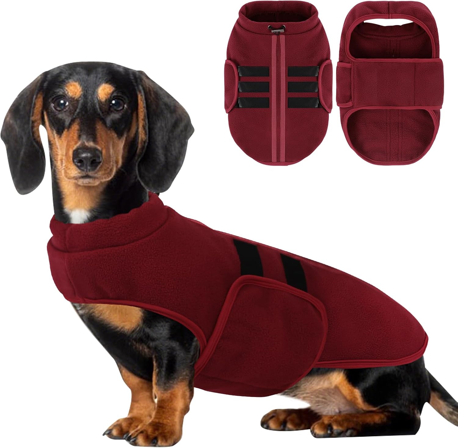 Dog Sweater,Adjustable Dog Sweaters for Small, Medium and Large Dogs Boys Girls, Dachshund Chihuahua Fleece Dogs Sweater (Burgundy,XS)