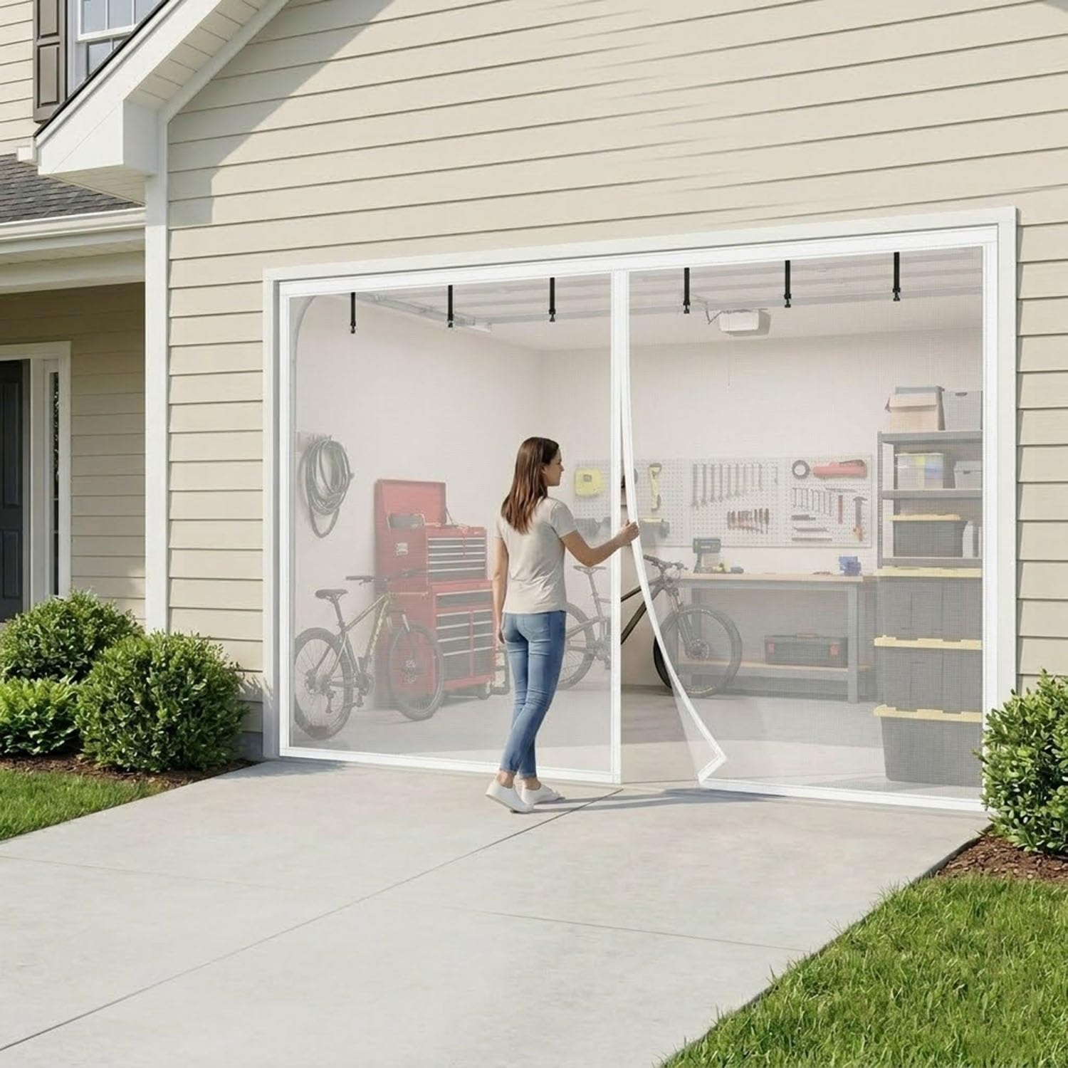 Moustiquaire de garage magnétique blanche 244x183 sans perçage pour l'été