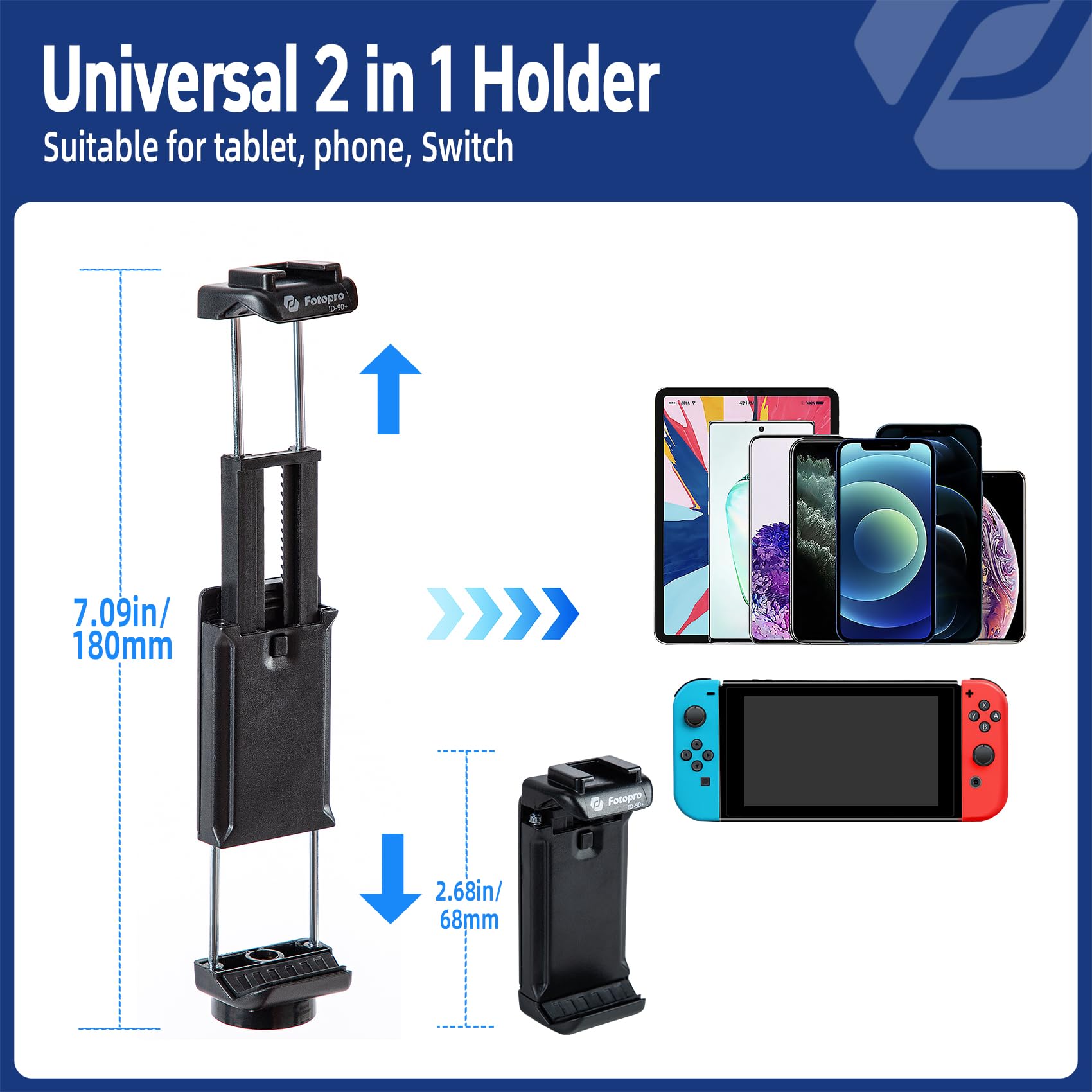 Fotopro Soporte de trípode para iPad con cabezal de bola de 360 grados para cámara, teléfono, tableta y más, zapata fría, soporte flexible para teléfono y tableta para vlogging, transmisión en vivo y