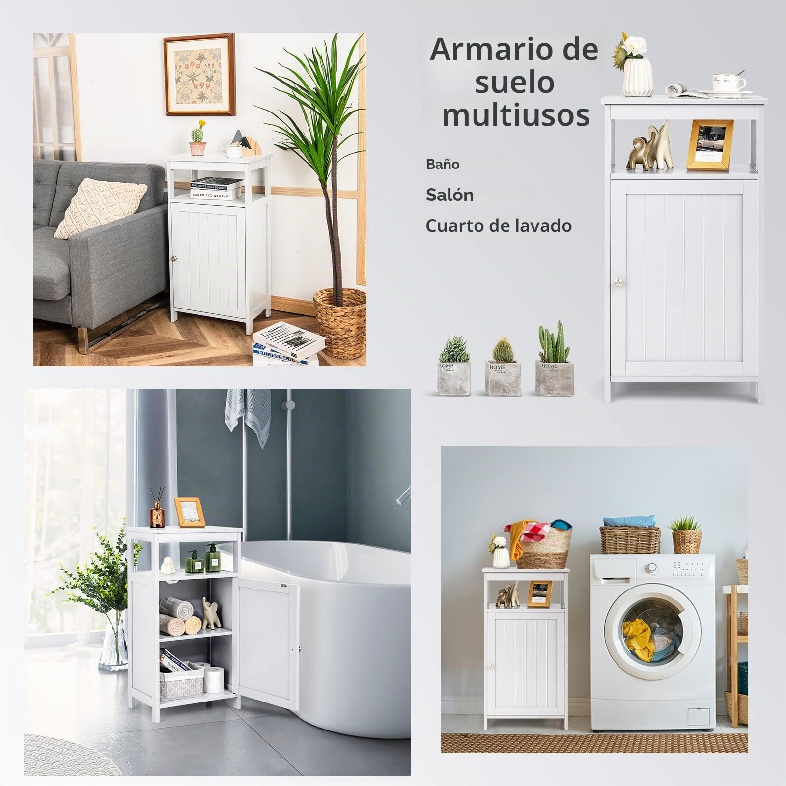 LIFEZEAL Armario de Baño Ahorrador de Espacio (Blanco) | Organizador de suelo con puerta y estante, pies antivuelco y antideslizantes para salón y cocina, 45 x 30 x 84 cm