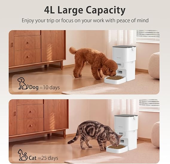 Automatic Cat Feeder with Timer, 4L Large Capacity for Cat & Small Dog