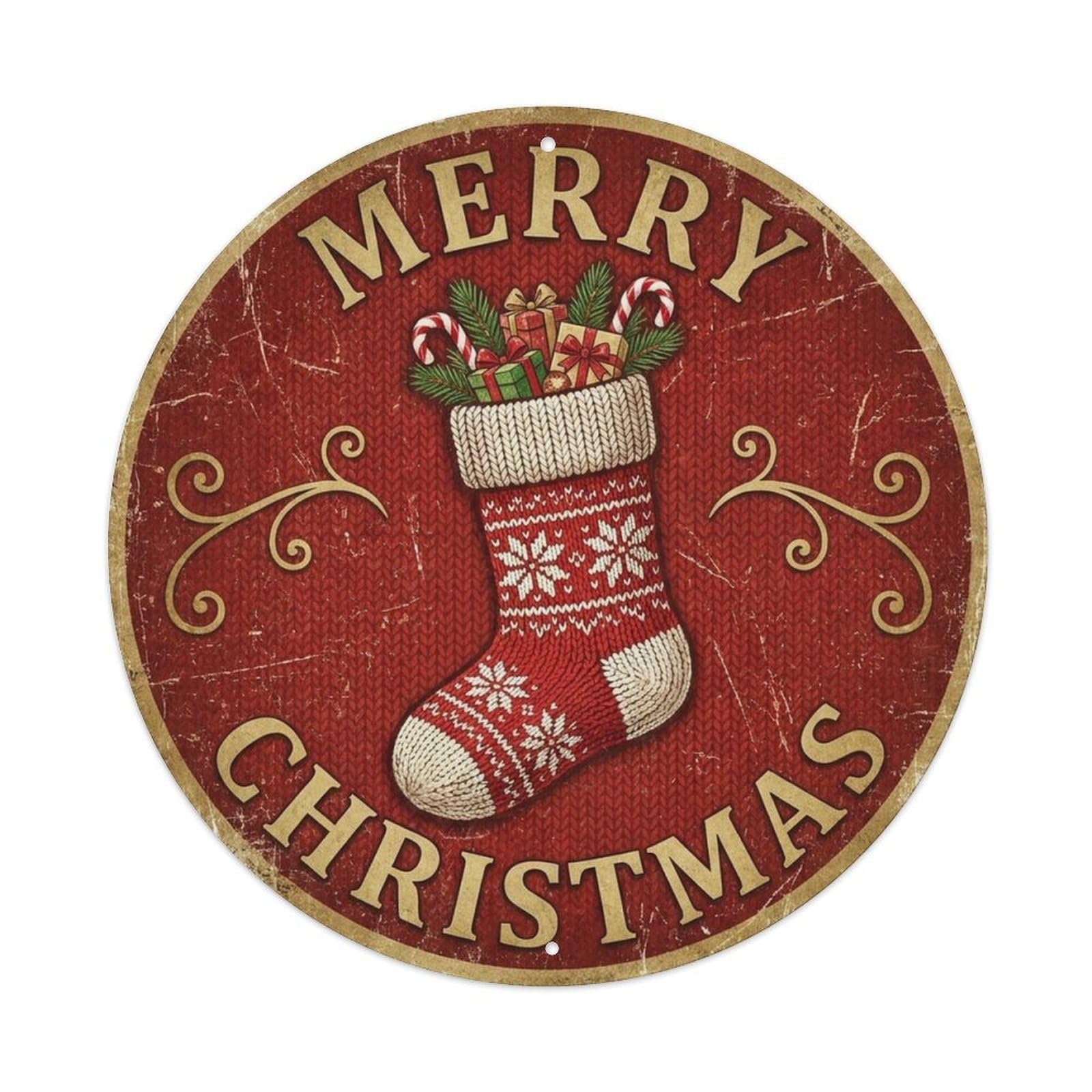 Merry Christmas Cozy Knitted Stocking Metal Tin Sign