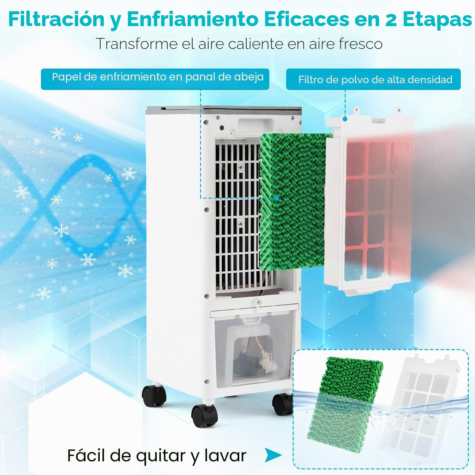 COSTWAY - Refrigerador de aire silencioso 4 en 1, aire acondicionado móvil sin evacuación 60 W, temporizador 12 h, ventilador, humidificador, bajo consumo (gris)