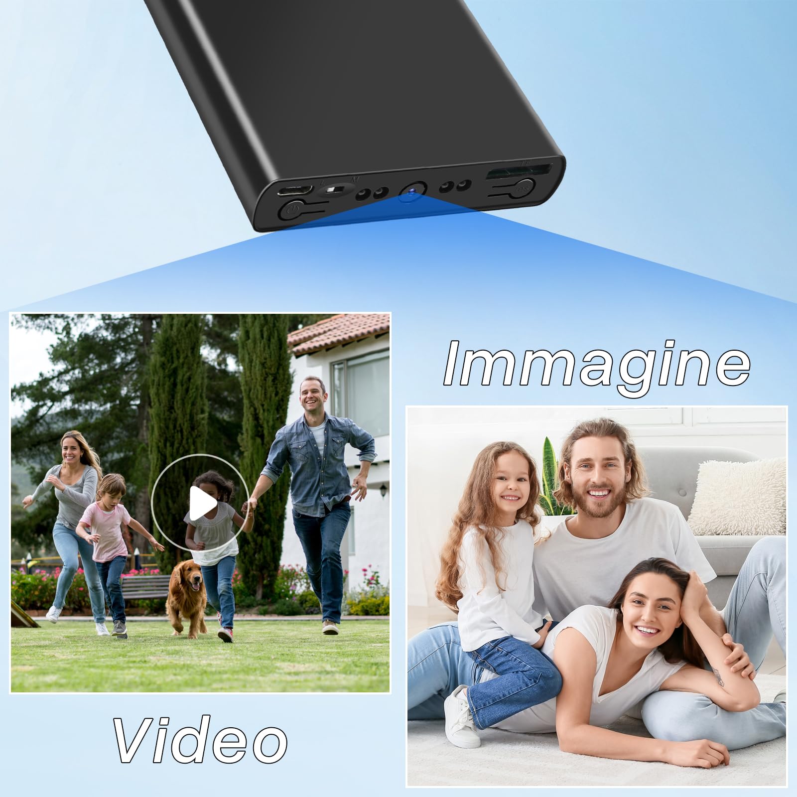Portatile Telecamera Nascosta, 10000mAh Power Bank Micro Camera Spia Nascosta, HD 1080P Mini Spy Cam con Visione Notturna e Sensore di Gravità per Interno/Esterno