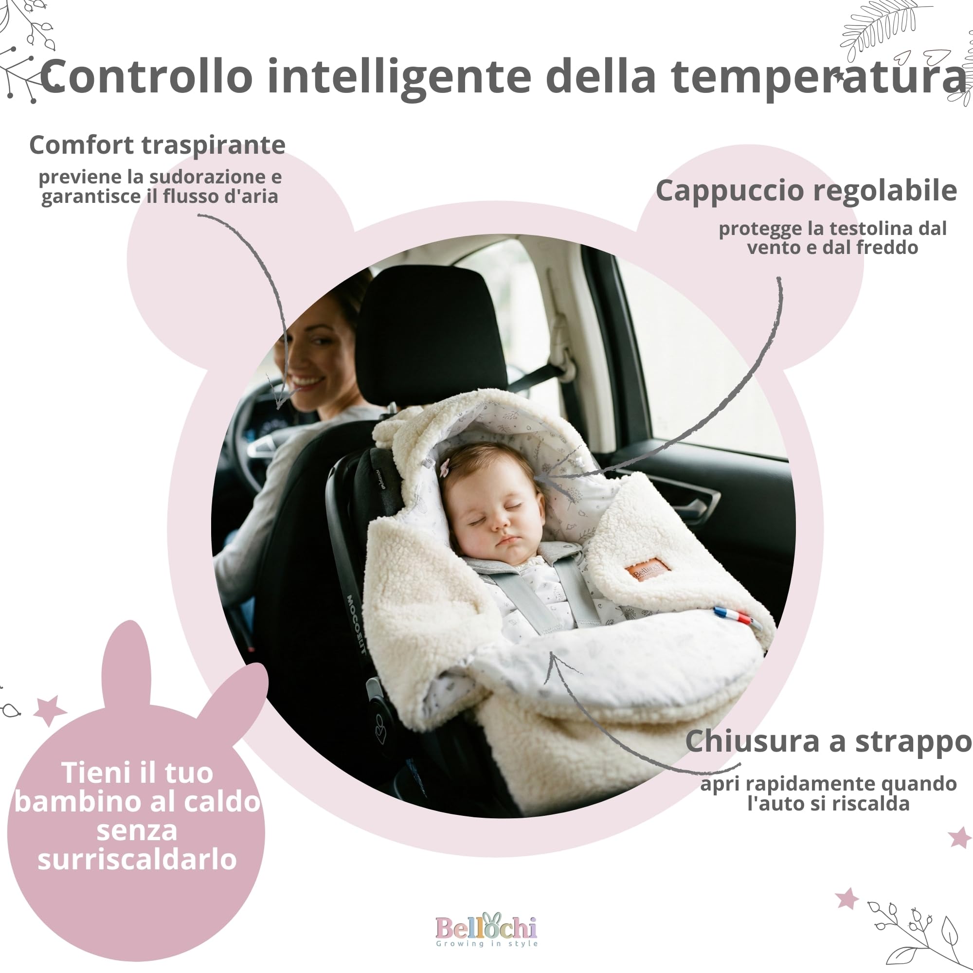 Bellochi Coperta per Ovetto e Passeggino, Bianca, 90 x 90 cm, per Seggiolino Auto, Morbida in Cotone Oeko-TEX, Invernale per Bambini