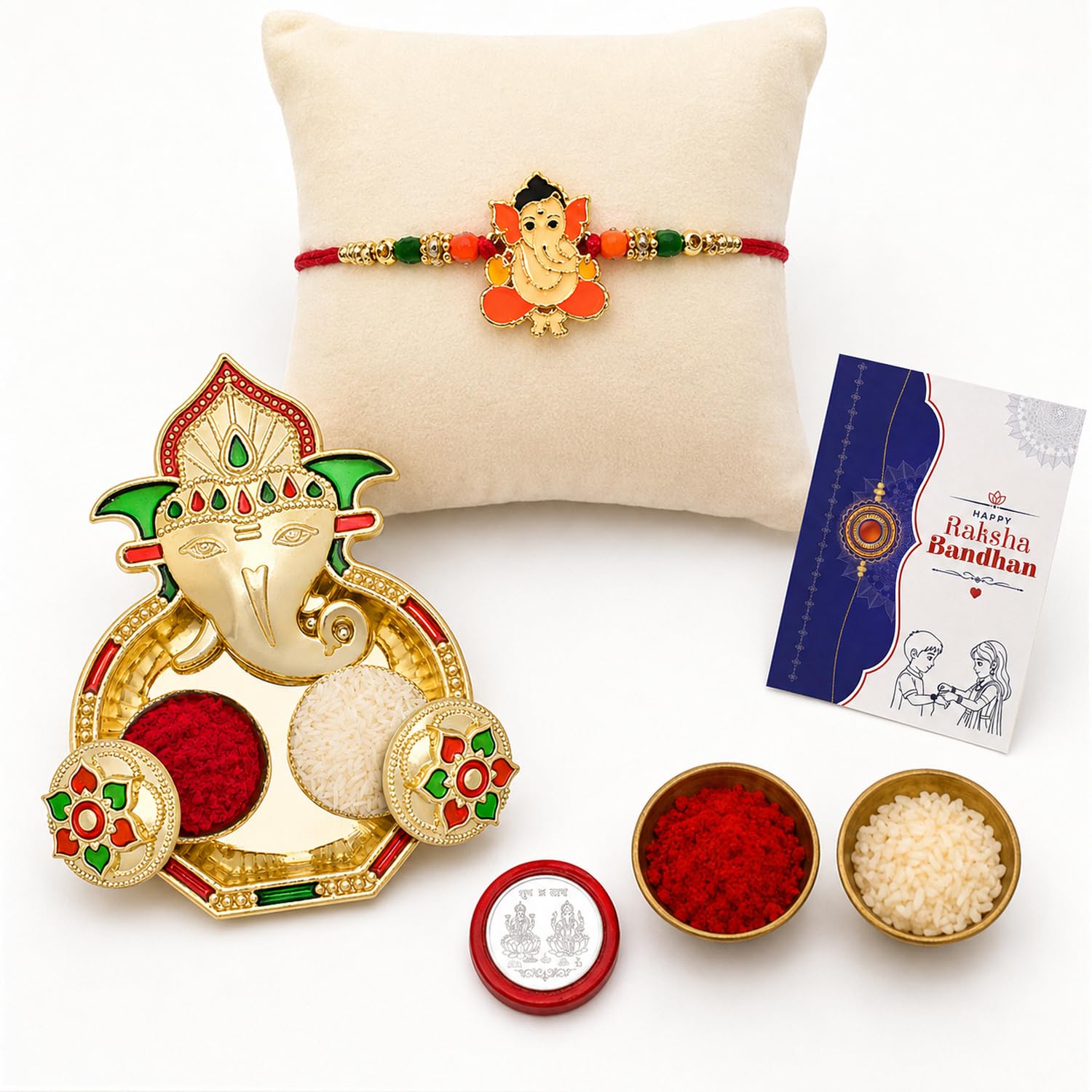 Oblivion Rakhi Set for Brother – Ganesh Rakhi for Brother with Ganesh Ji Pooja Thali, Pooja Coin, Roli Chawal & Card | Gift Hamper for Raksha Bandhan