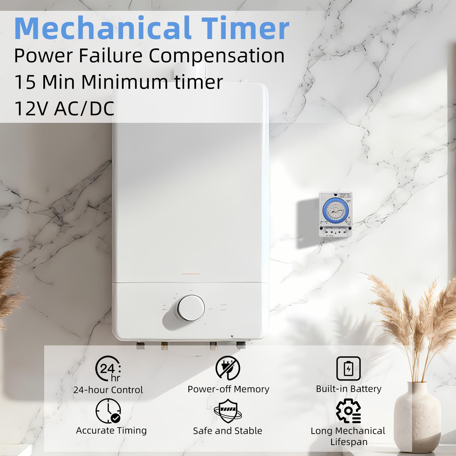 Temporizador Mecánico de Cocina 12vac/DC, Interruptor de Temporizador Portátil Control de Mecánico, Minutero de Cuenta Regresiva para Cocción y Horneado, Uso Doméstico E