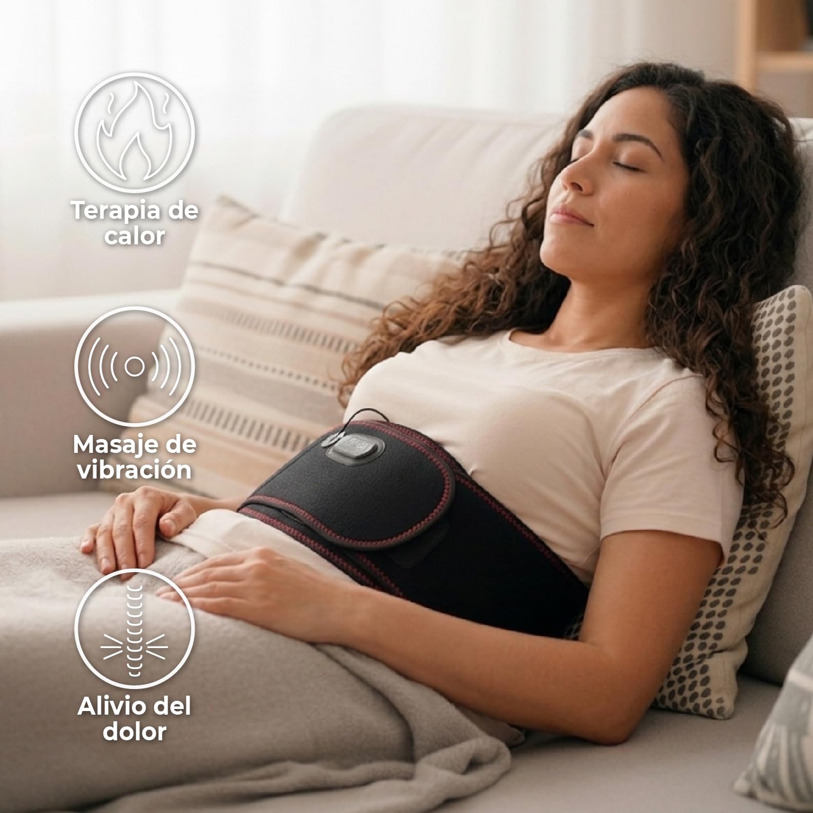 LED ATOMANT Almohadilla Electrica Lumbar con Masaje Inalambrica, Faja Termica para Espalda, Cintura y Abdomen, 3 Niveles de Calor, Temporizador, Bateria 5000mAh, Transpirable, 110x22cm