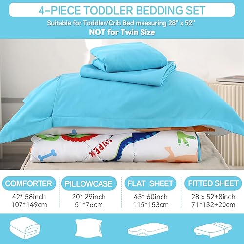 Miniatura 6 de Wowelife Juego de ropa de cama de dinosaurio para niños pequeños, juego de ropa de cama de dinosaurios azules y blancos para niños pequeños, juego