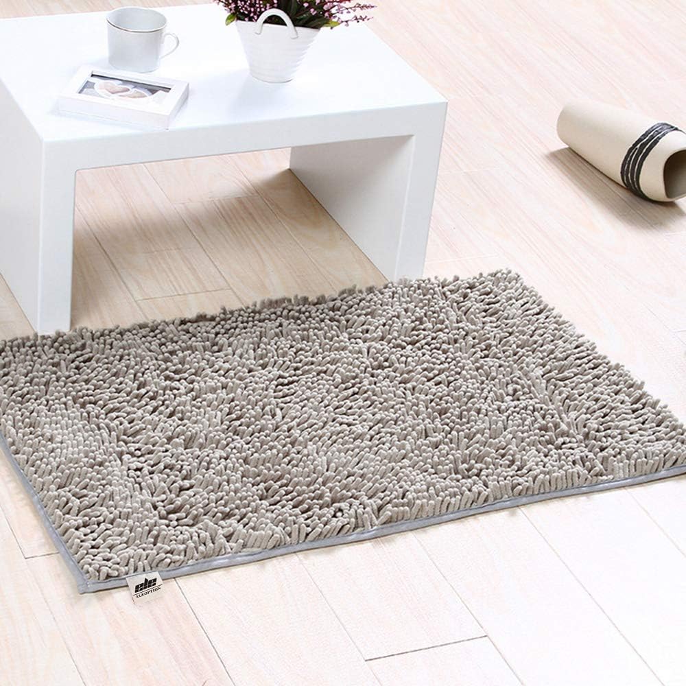 ele ELEOPTION Soft Shag Bath Mat Rug Kitchen Rug Door Way Feet Mat Anti-slip Strip Absorbent Doormat Bathroom Shower Rugs Shaggy Carpet (45 * 70 CM) (Gray)