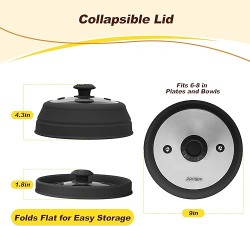 Miniatura 5 de Microwave Splatter Cover – Glass & Silicone Microwave Cover for Food with Vented Lid, Fits 6-8 Inch Plates & Bowls, Prevents Mess & Soggy Leftovers