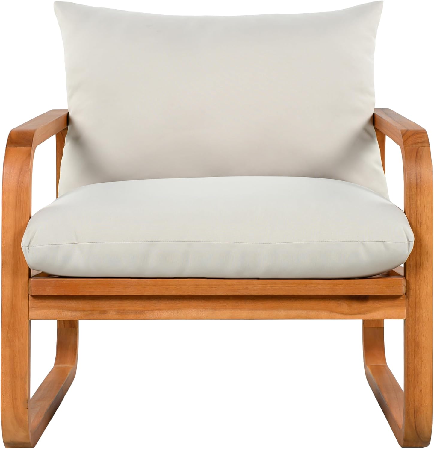 Merax Outdoor 4-Piece Acacia Wood Conversation Set - Patio 2-Seat Loveseat Sofa w/Coushion, 2 Armchair and Square Coffee Table for Backyard, Lawn, Balcony, Beige + Natural