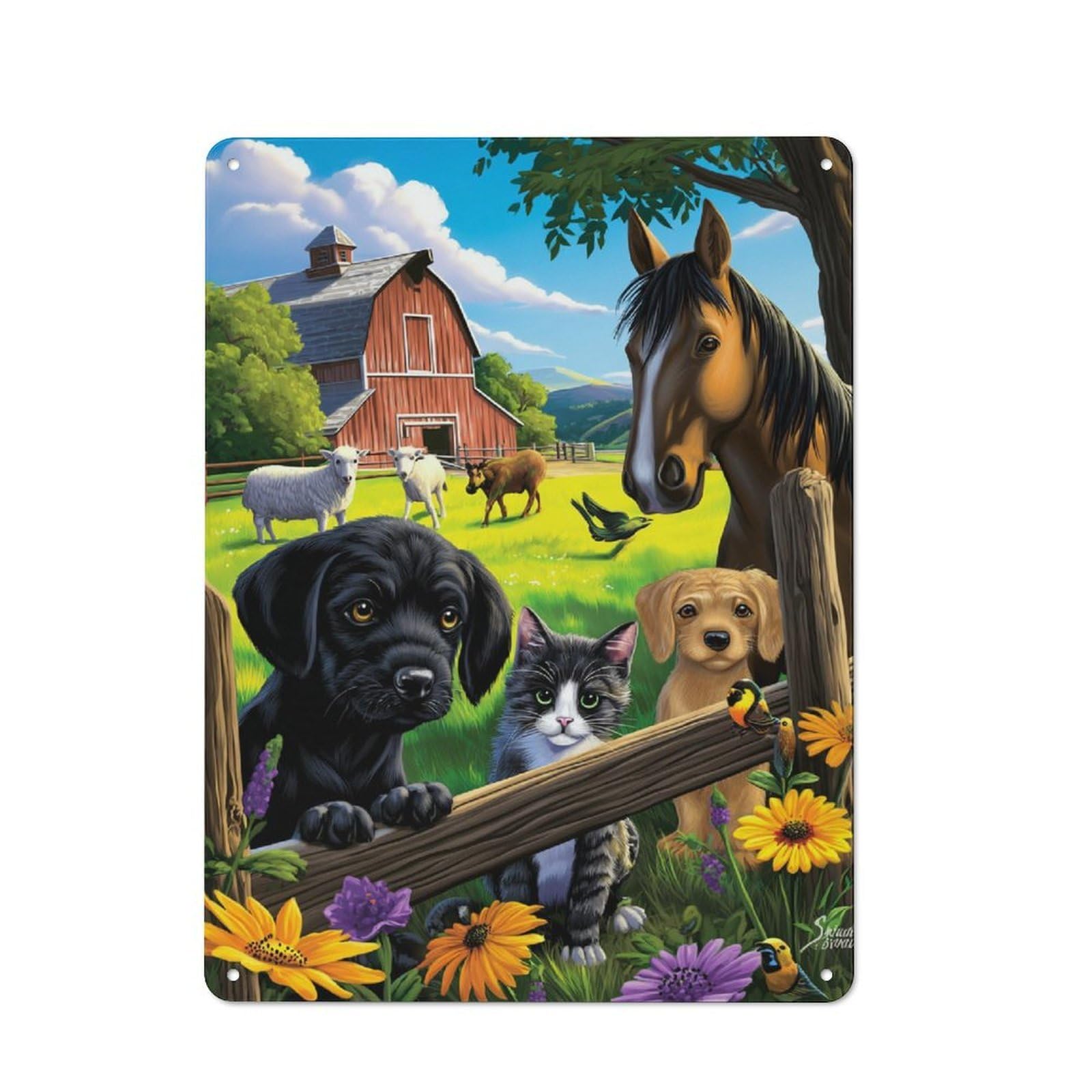 Junmoney Farm Animal Friends Everyday Metal Gift Sign 40X30cm, Room Wall Plaque For Home, Shop, Pub Or Studio Wall