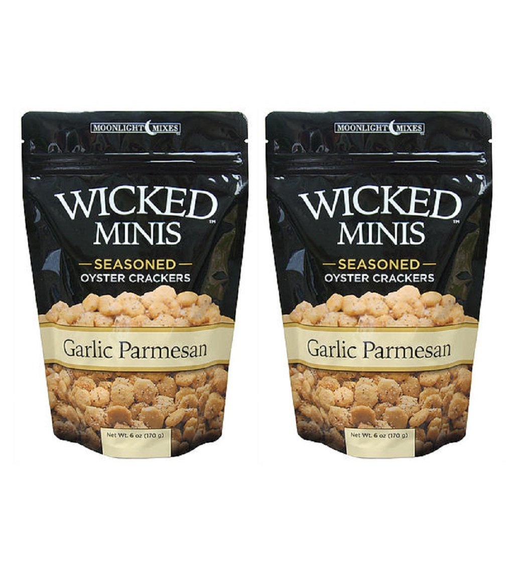 Wicked Minis Soup & Oyster Crackers-Saltine Crackers Salted Flavored Mini Puffed Soup Crackers Savory Snacking Mix Seasoned Croutons Salad Toppers Crackers For Chili 6oz Garlic Parmesan Pack Of 3