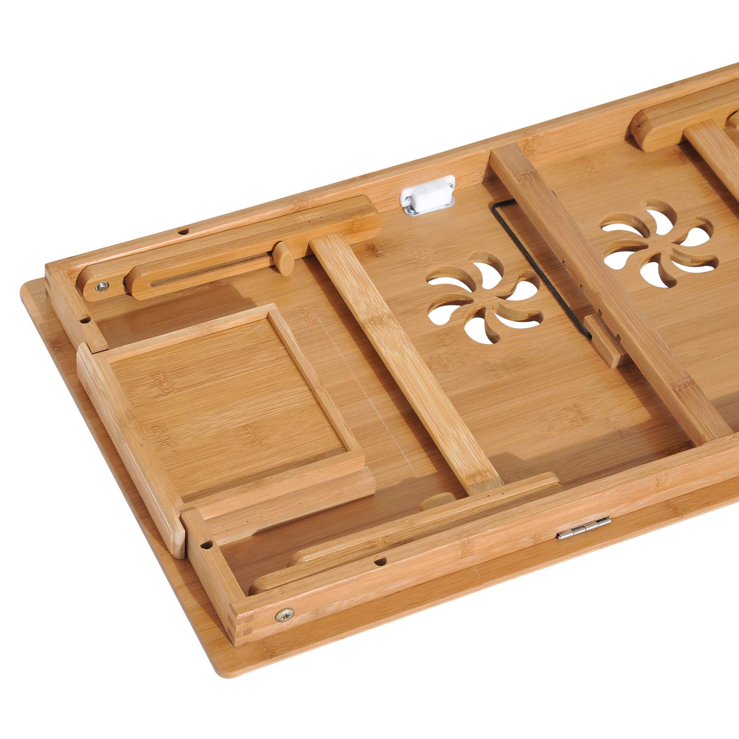 HOMCOM Mesa Plegable Bambú para Cama y Sofá Altura Ajustable 72x35x22-30cm | Bandeja de Cama Desayuno, Reclinable, Altura Ajustable, Soporte Escritorio de Regazo