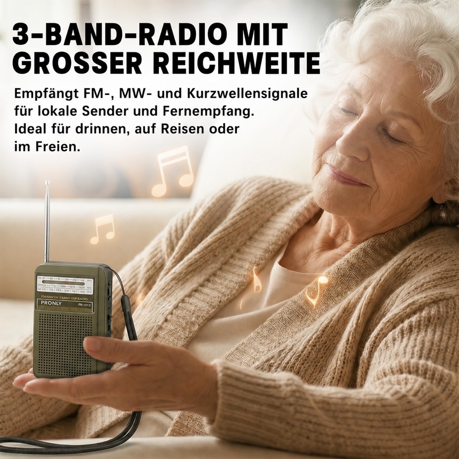 Portable AM FM Radio, Mini Radio Batteriebetrieben mit Integriertem Lautsprecher, Kopfhöreranschluss, USB-C-Ladung, Transistorradio für Zuhause, Reisen und Camping, Grau (PR-1013)