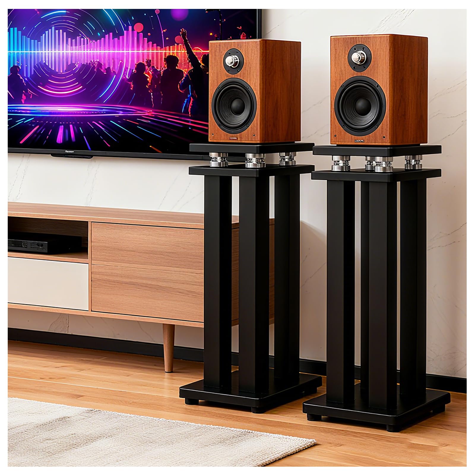 Universal-Lautsprecherständer, strapazierfähig, Bodenständer für Surround-Sound, Schallständer mit vibrationsabsorbierendem MDF-Design, hält 50 kg Audio-Ständer für Heimkino-Studio (Schwarz, 53 cm)