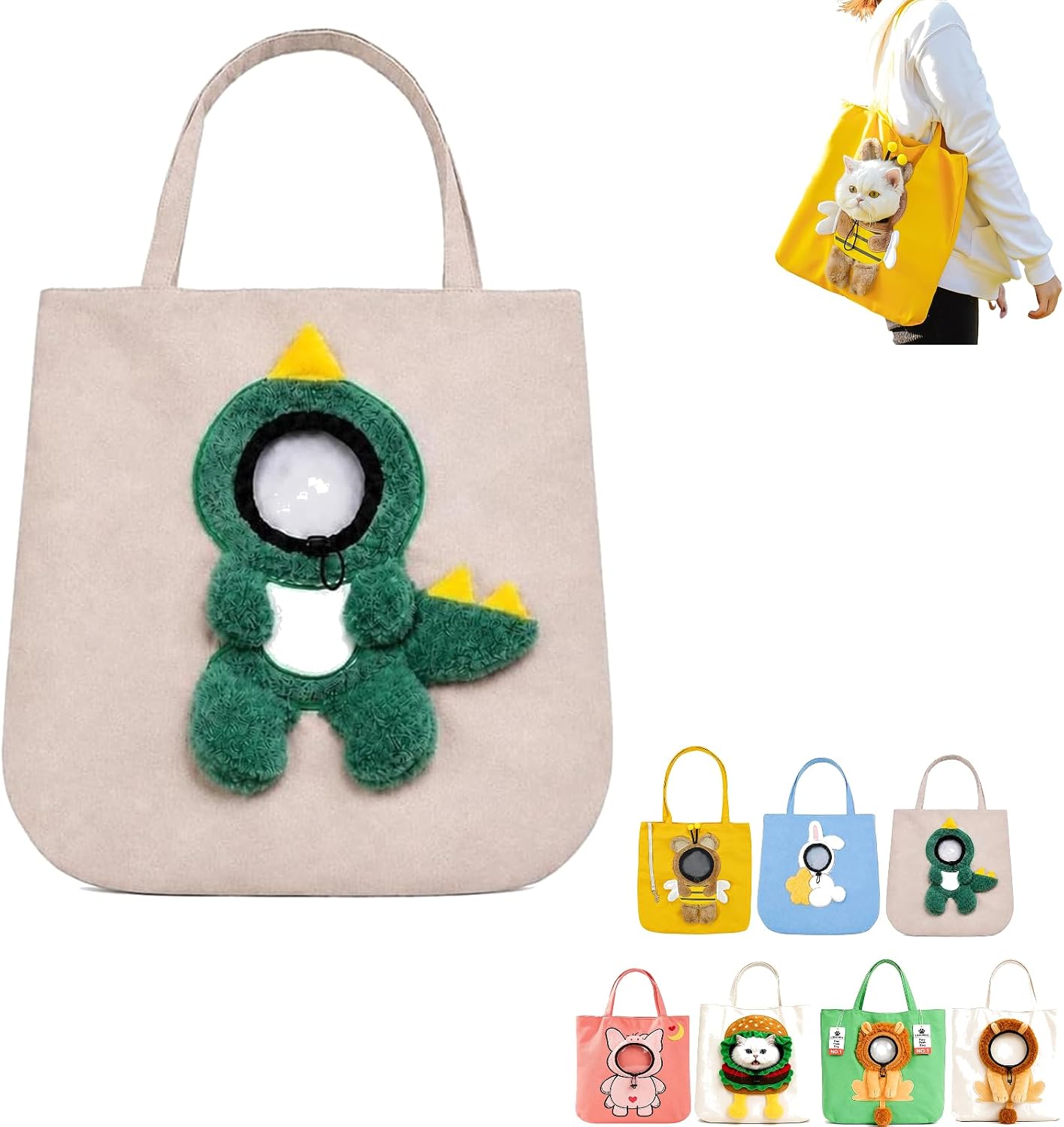 Canvas Pet Carrier Bag, Shoulder Tote Carrier, Head Out Design Cat