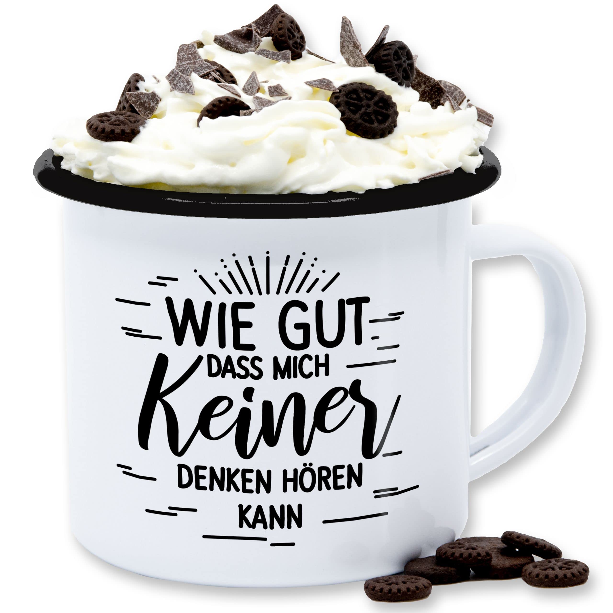 Emaille-Tasse Mit Spruch – „Bitte Herr, Lass Hirn Regnen“ – Weiß Mit Silbernem Rand, 300 Ml (robust & Spülmaschinengeeignet)