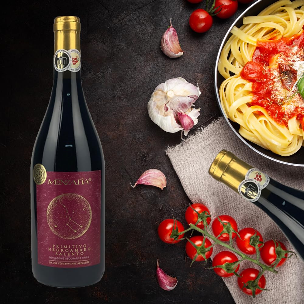 Menzatia Primitivo Negroamaro Salento, trocken, sortenreines Weinpaket + VINOX Winecards (6x0,75l)
