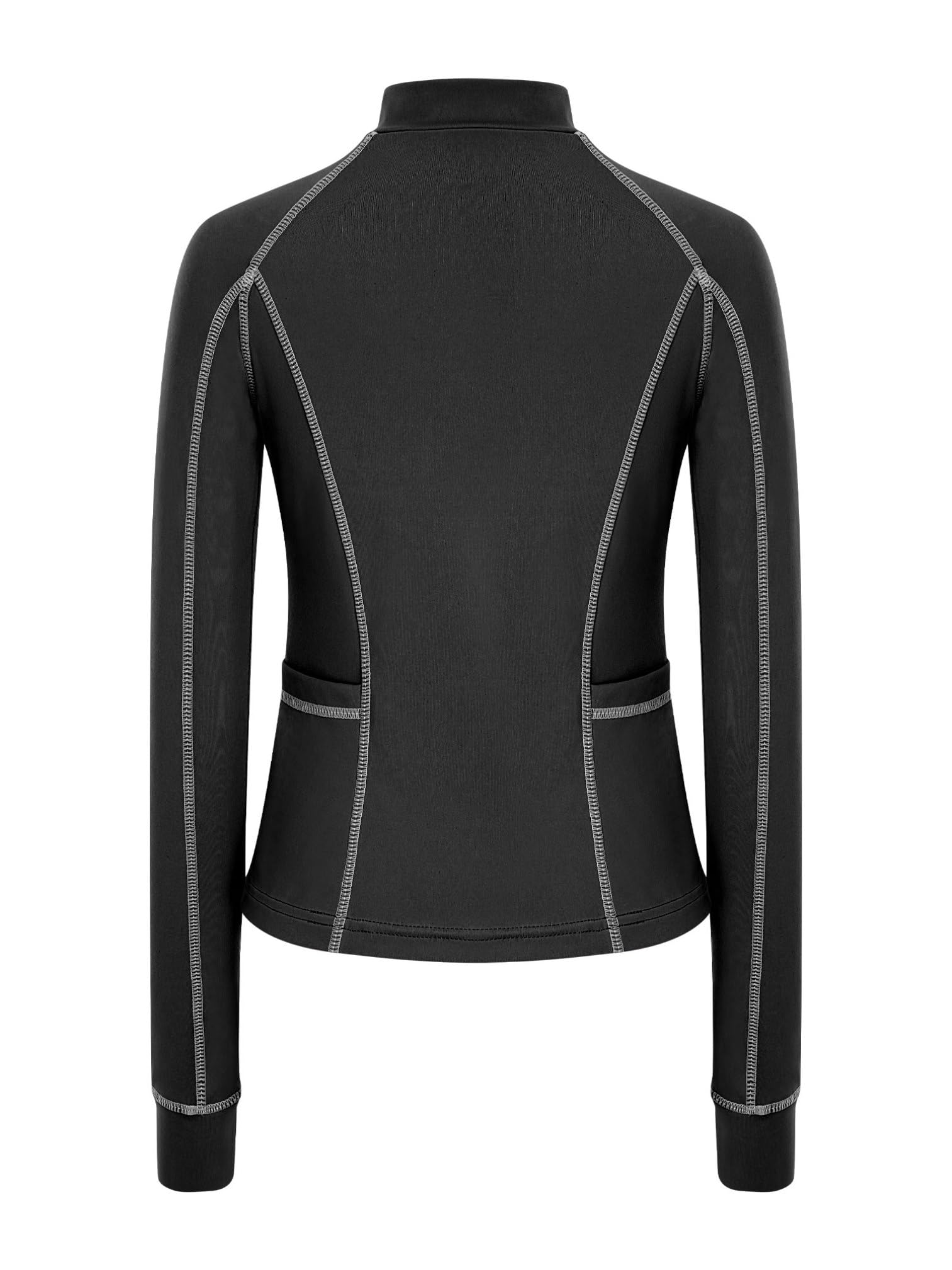 Agoky Mädchen Sportshirts Langarm Stehkragen T-Shirts Basic Einfarbig Laufshirts mit Daumenlöcher Taschen 1/4 Reißverschluss Funktionsshirts Atmungsaktive Tops