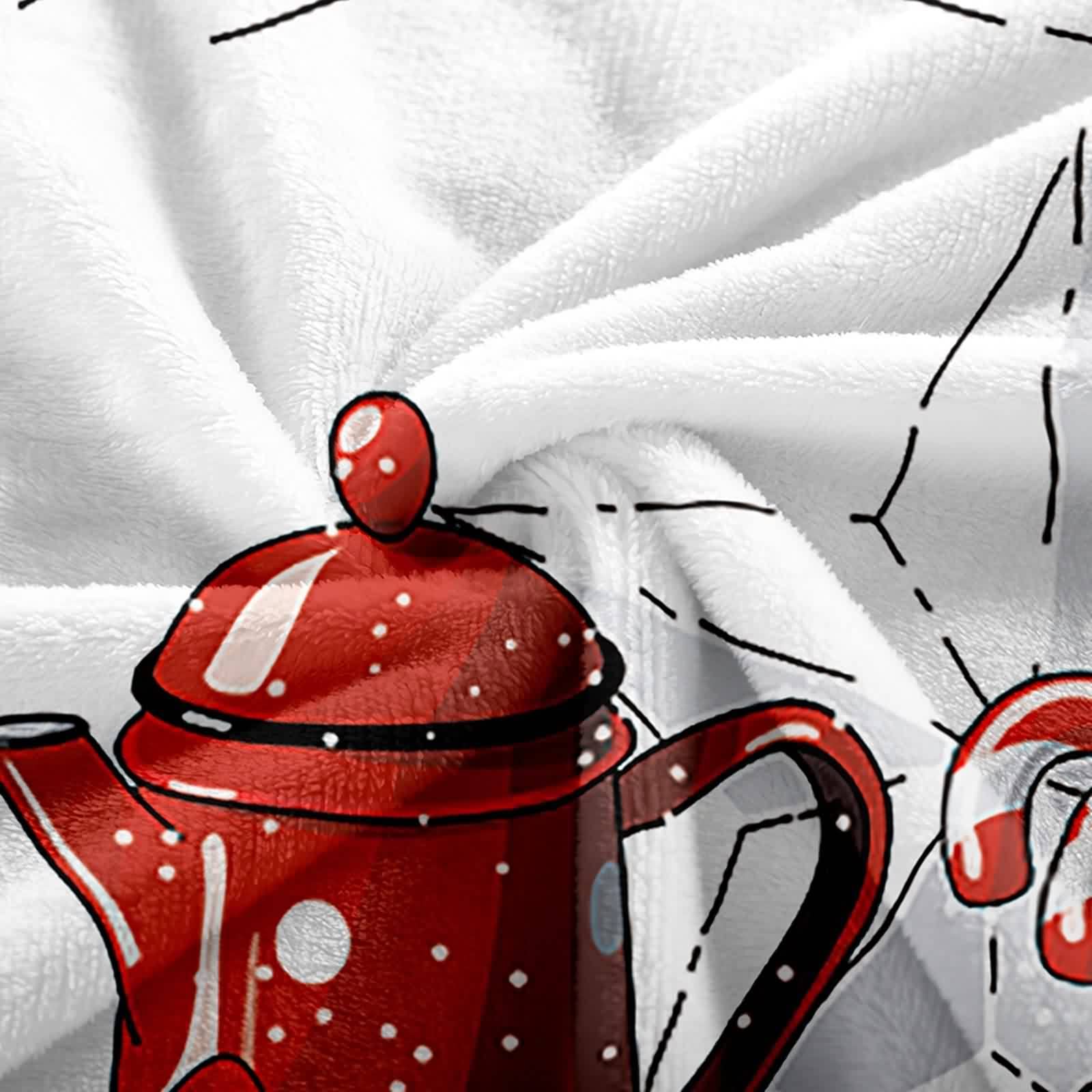 Wohndecke Kuscheldecke, Fleecedecke Winter Flanell Weiß Rot Tee-Plätzchen-Schneeflocken Flanelldecke Blanket 180x220CM Sofa Bett Geschenk