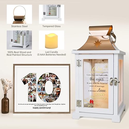 Miniatura 6 de Linterna de aniversario de 10 aniversario de boda, el mejor regalo de boda para parejas, esposa, padres, marido, lata de 10 años de matrimonio,