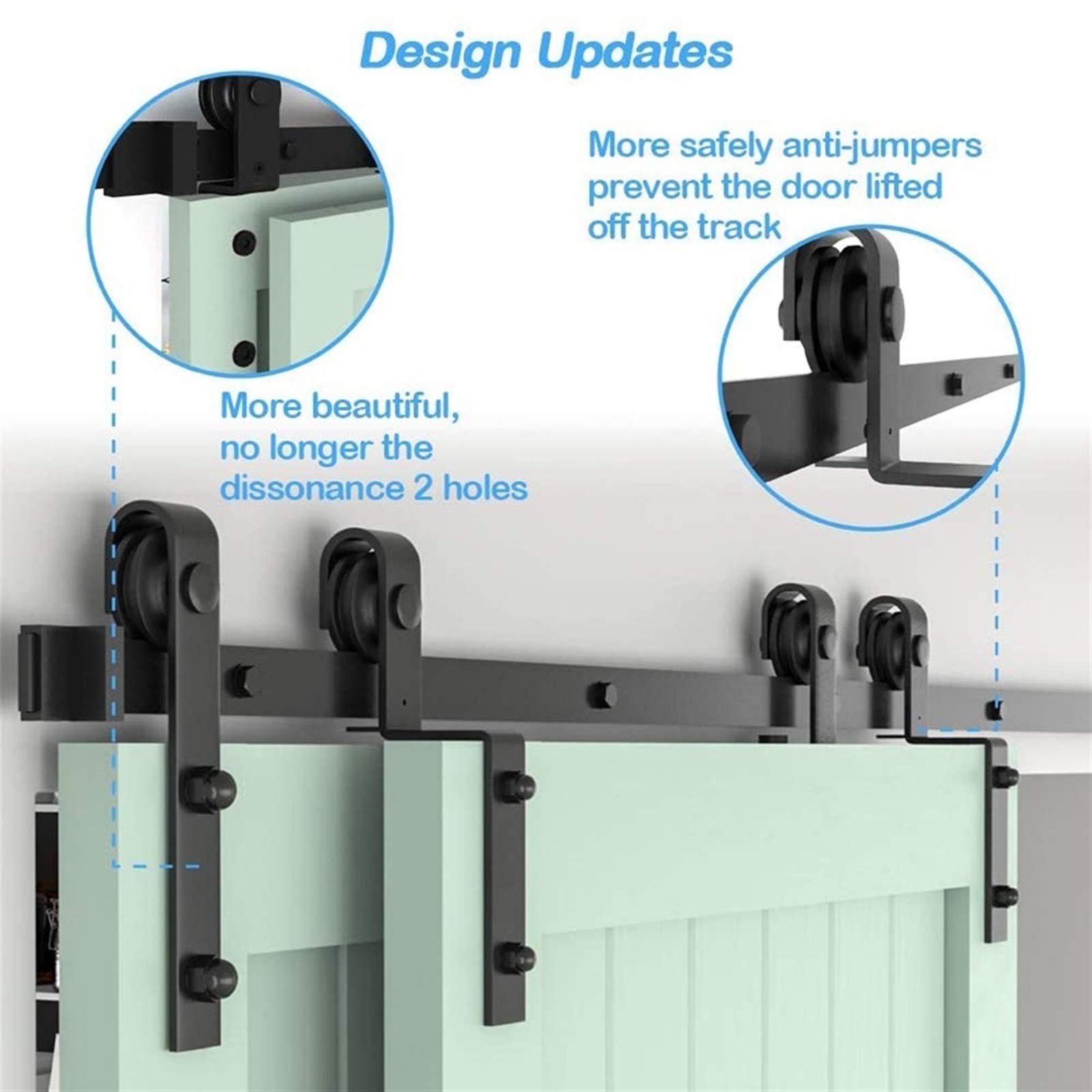 Kit Porta Scorrevole per fienile 150-400 cm Kit Hardware per Porta Scorrevole per fienile Bypass, Binario Singolo, Uso di Doppie Porte in Legno, Rullo Muto a Binario Piatto, soffitto Basso con binar