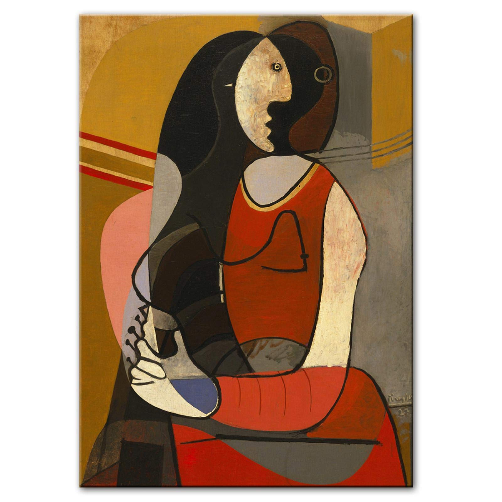 Femme assise Pablo Picasso Reproductions de peintures sur toile Impressions d'art de renommée mondiale Picasso Tableaux abstraits muraux 80x120cm (32x47in) avec cadre