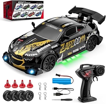1/24 RC Drift Car, 2.4G Full-Proportional Variable-Speed 4WD Mini Remote Control Racing Car with Drift Wheels Road Tires Traffic Barriers, 9KM/H Sports Cars Toy Gift -RTR