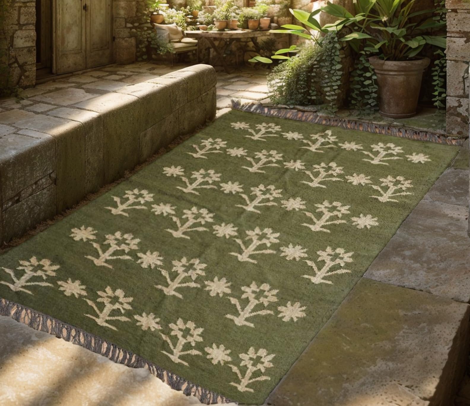 Tapis Kilim rustique laine et jute 90x360 cm fait main pour salon et couloir