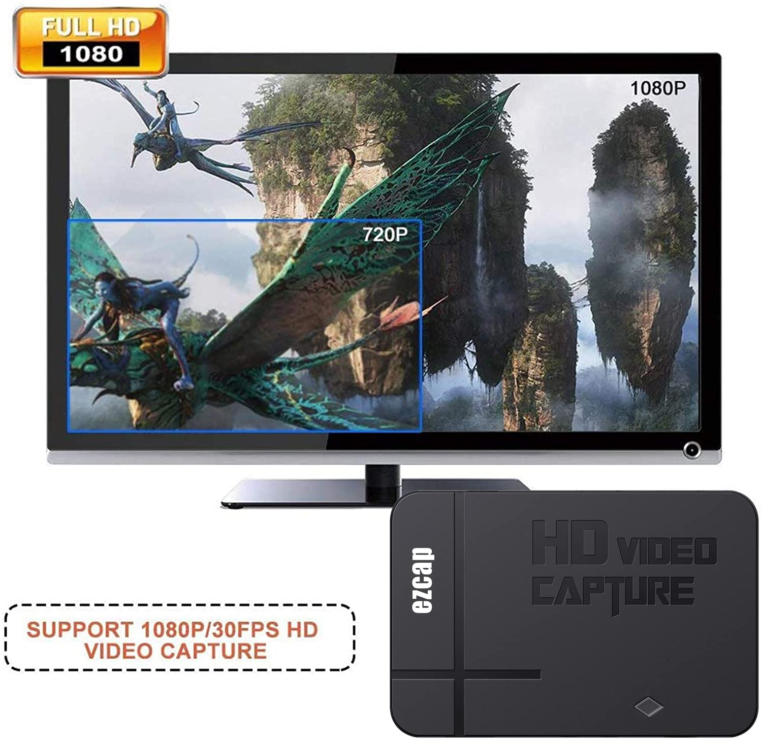 HDMI AV Video Capture Card HD 1080P Game Recorder mit HDMI Ausgang,kompatibel mit Xbox One/360/ PS4/Wii U/Switch/VHS/Camcorder,unterstützt Mikrofoneingang für Kommentare-kein PC erforderlich