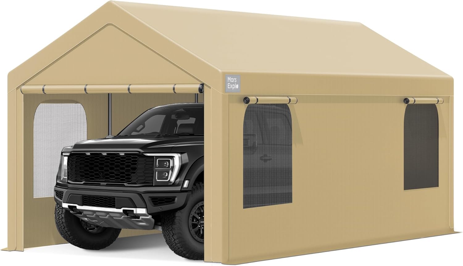 Carport, 10 x 20 FT Portable Garage Heavy Duty, Carport Canopy with Side-Opening Door  Roll-Up Windows, Car Canopy Reinforced with Extended Skirt and All Season Tarp for Car, Truck, Boat, Party(Tan) Carport, 10 x 20 FT Portable Garage Heavy Duty, Carport Canopy with Side-Opening Door  Roll-Up Windows, Car Canopy Reinforced with Extended Skirt and All Season Tarp for Car, Truck, Boat, Party(Tan)