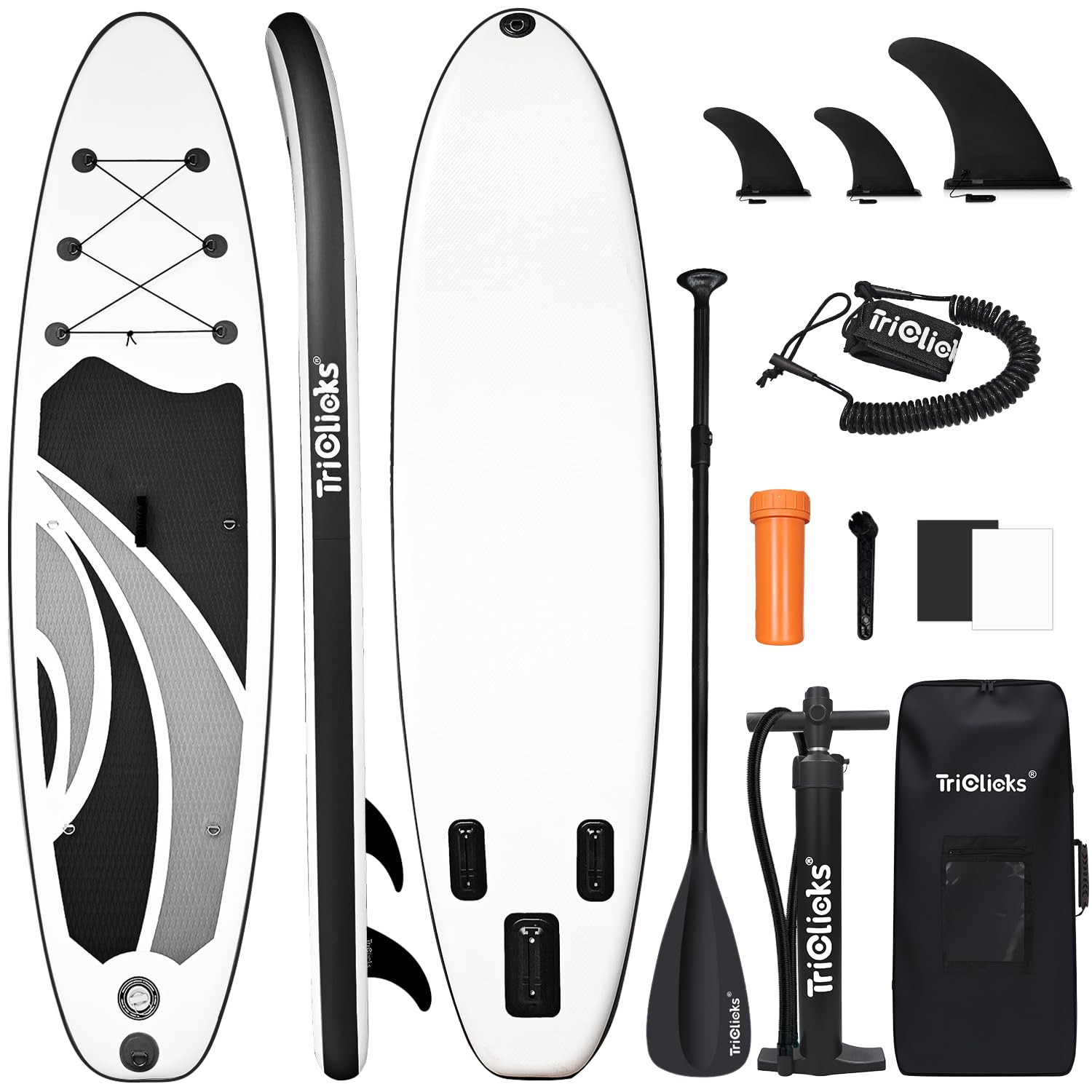 Triclicks 10ft Stand Up Paddle Boards Inflatable SUP Board Surfboard - Beginner's Kit. Adjustable Paddle