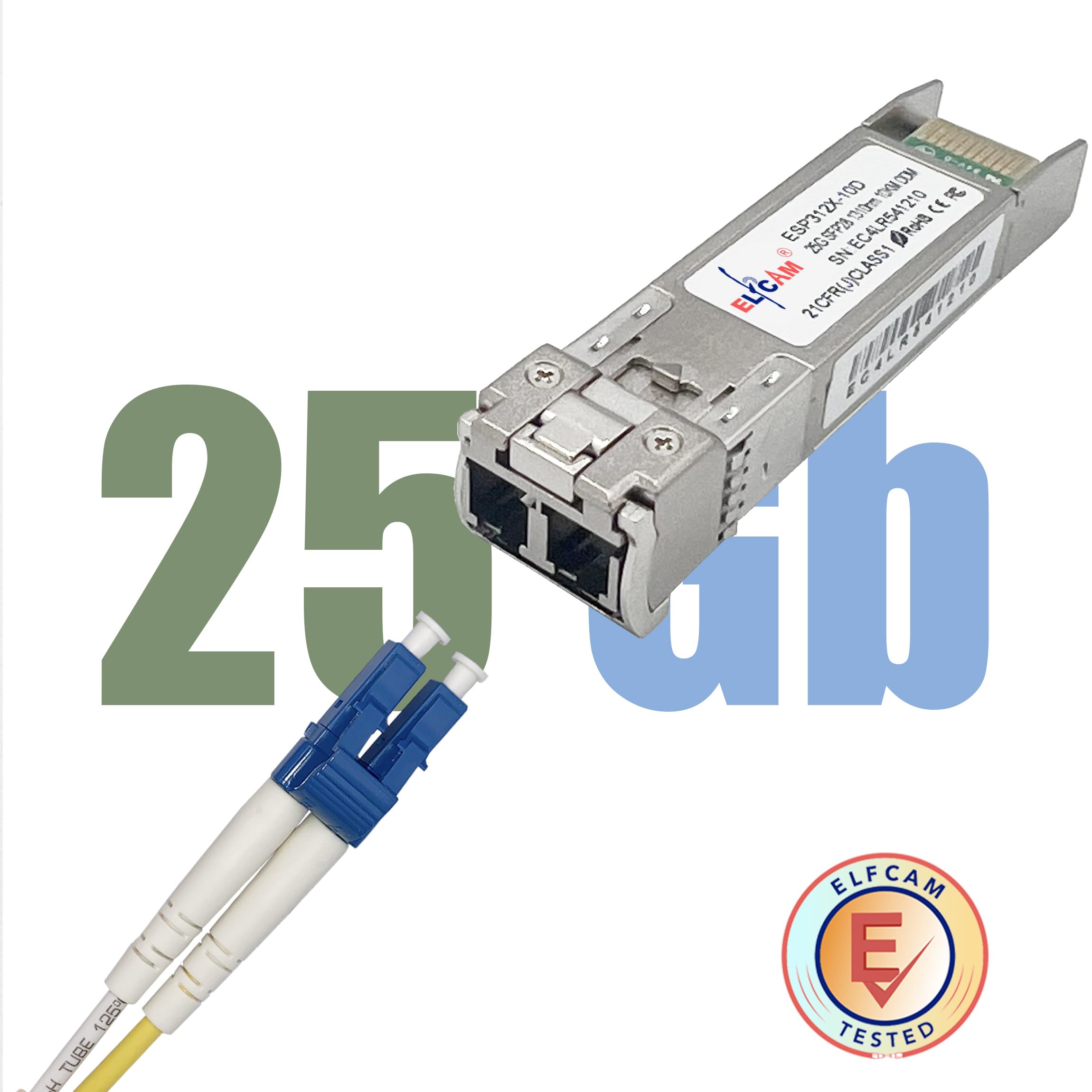 Elfcam® - 25G SFP28 LR Transceiver Module SFP28 25GBASE-LR 1310nm 10km DOM LC Duplex SMF,Lot de 1