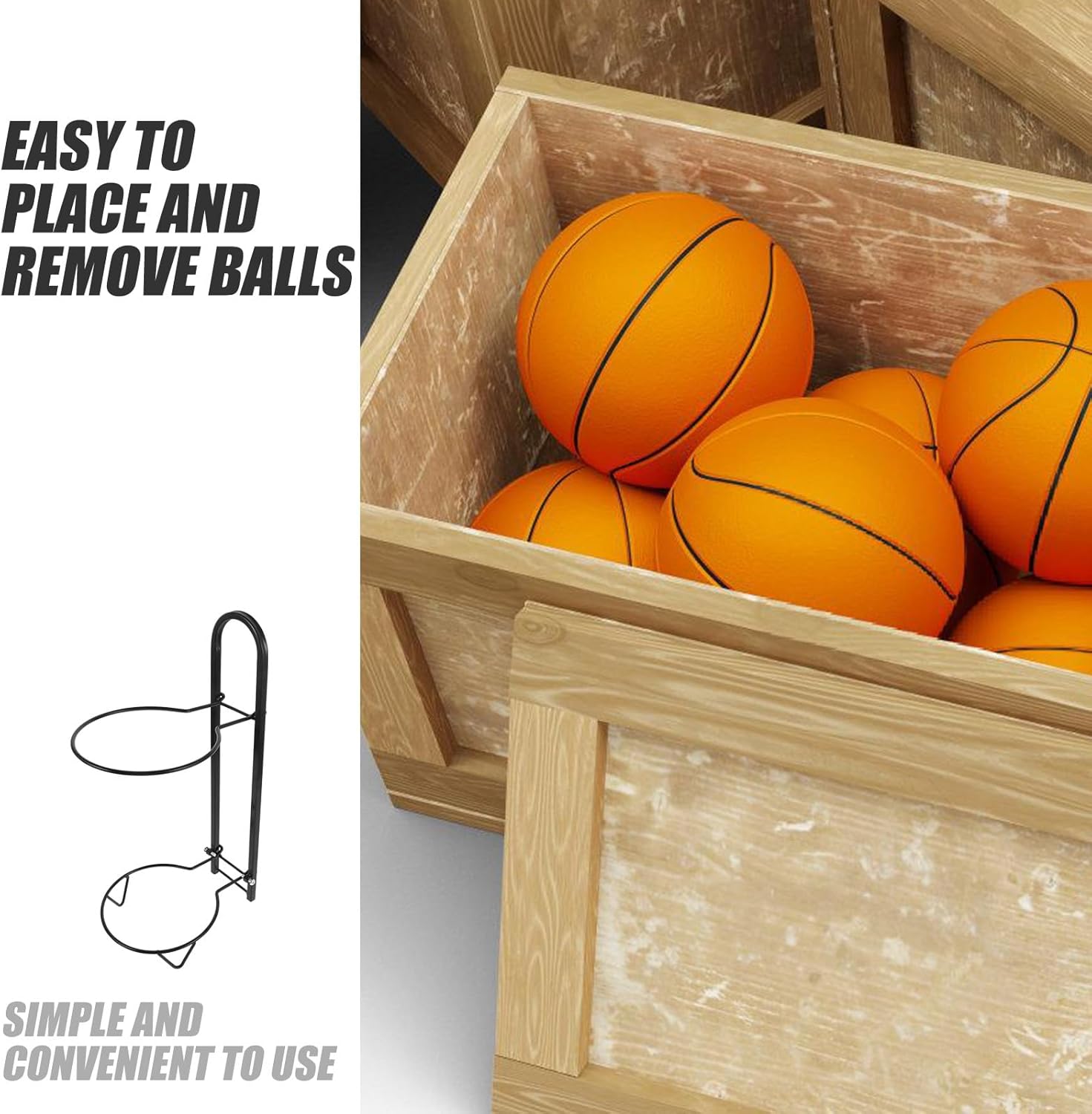 Basketball Storage Rack Ball Organizer Stand 2-Tier Foldable Black Metal Basketball Holder for Indoor Garage Sports Equipment