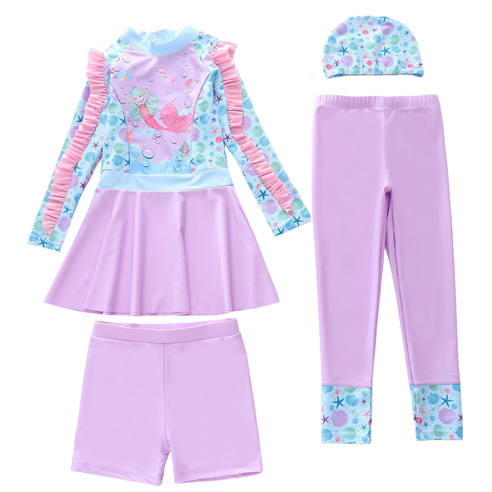 Costume da Bagno a Maniche Lunghe per Bambine Due Pezzi con Protezione Solare UPF per Bambini Piccoli e Ragazzi