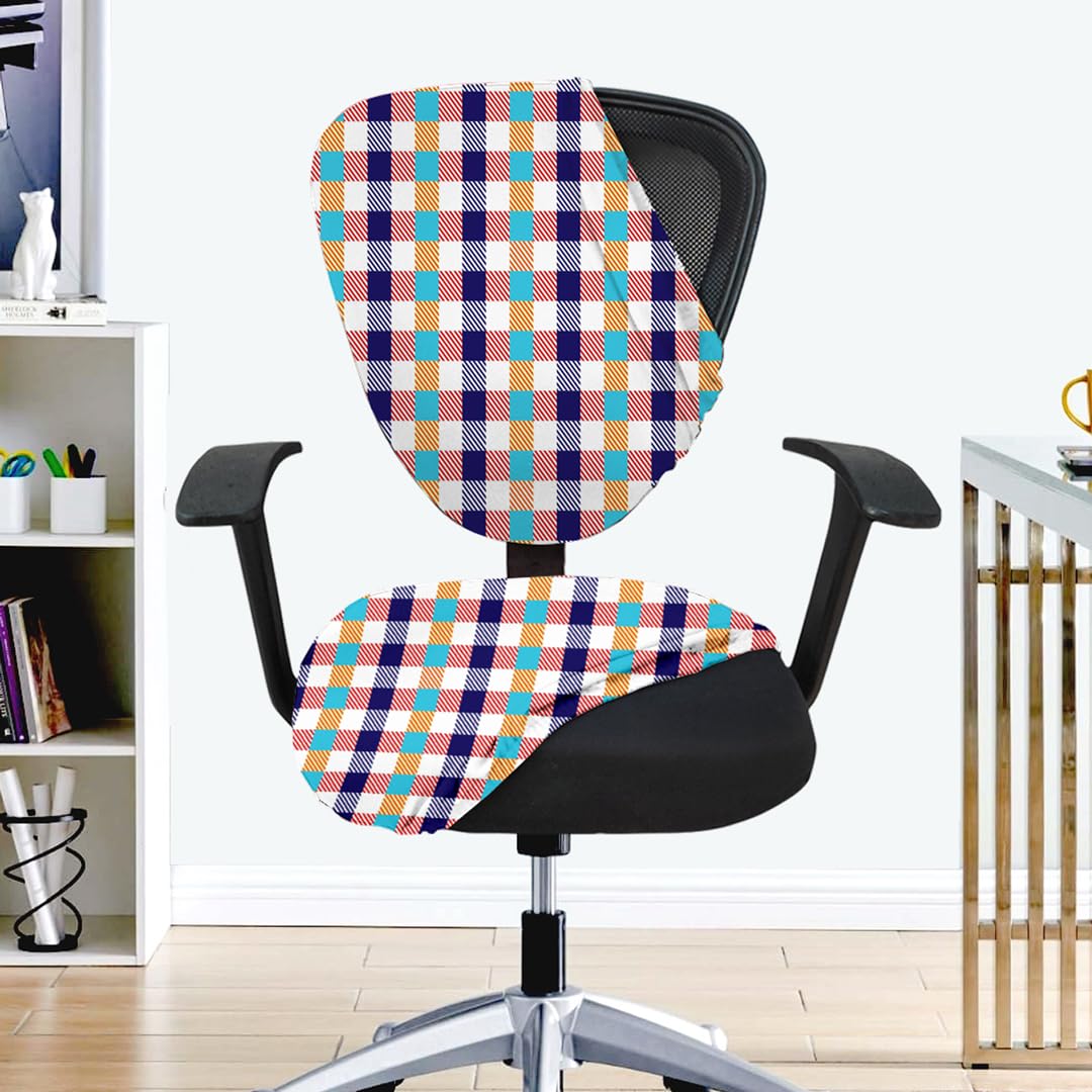 HOTKEI 2Pcs Office Chair Cover Set of 2 Multicolor Checks 200GSM Fabric Stretchable Elastic Removable Washable Chair Cover Desk Executive Rotating Chair Seat Cover Slipcover Protector Computer Chair (B0D9Q76GJY) Amazon Price History, Amazon Price Tracker