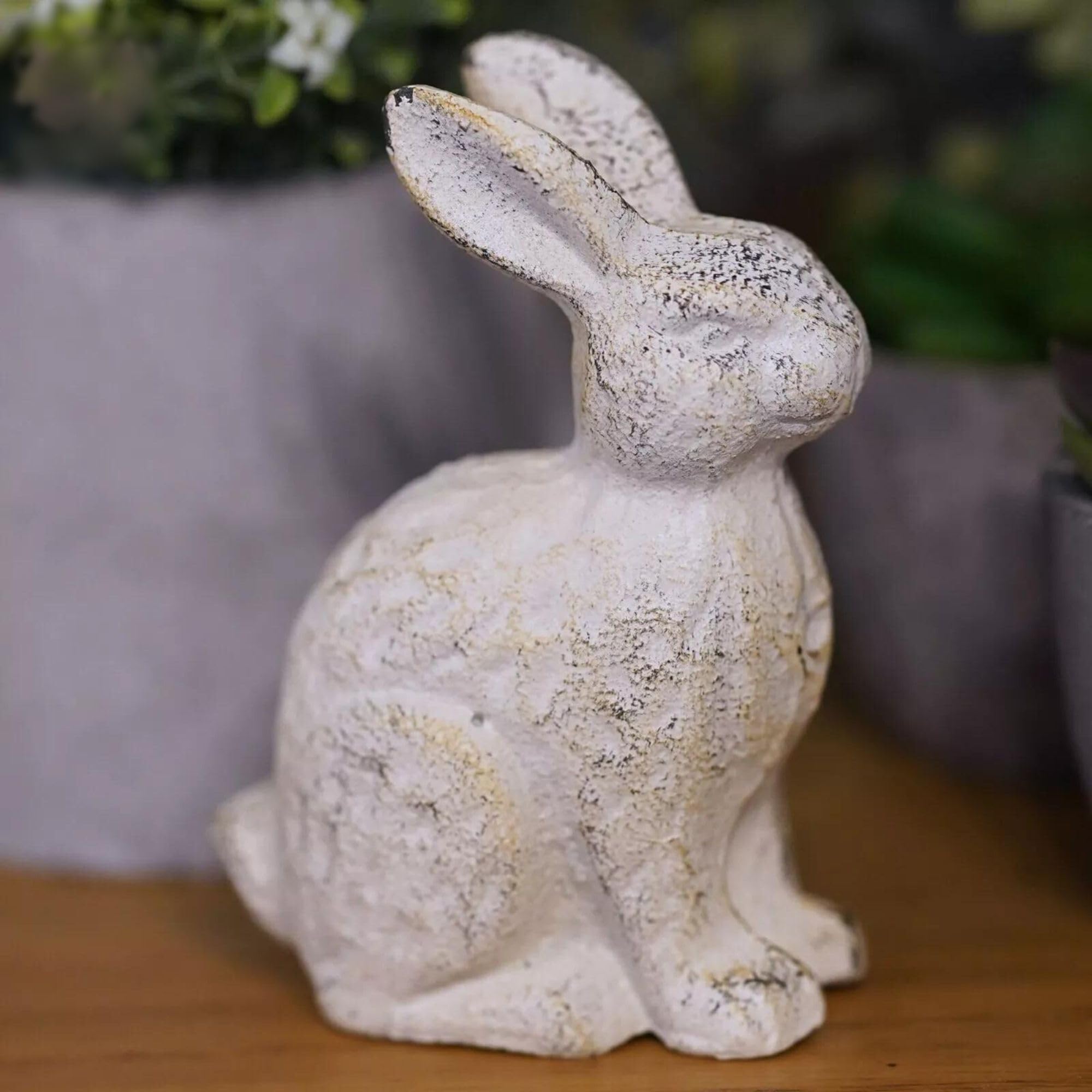 Burgess Home & Garden White Cast Iron Rabbit Antique | Metal Hare Statue Animal Home Garden Ornament