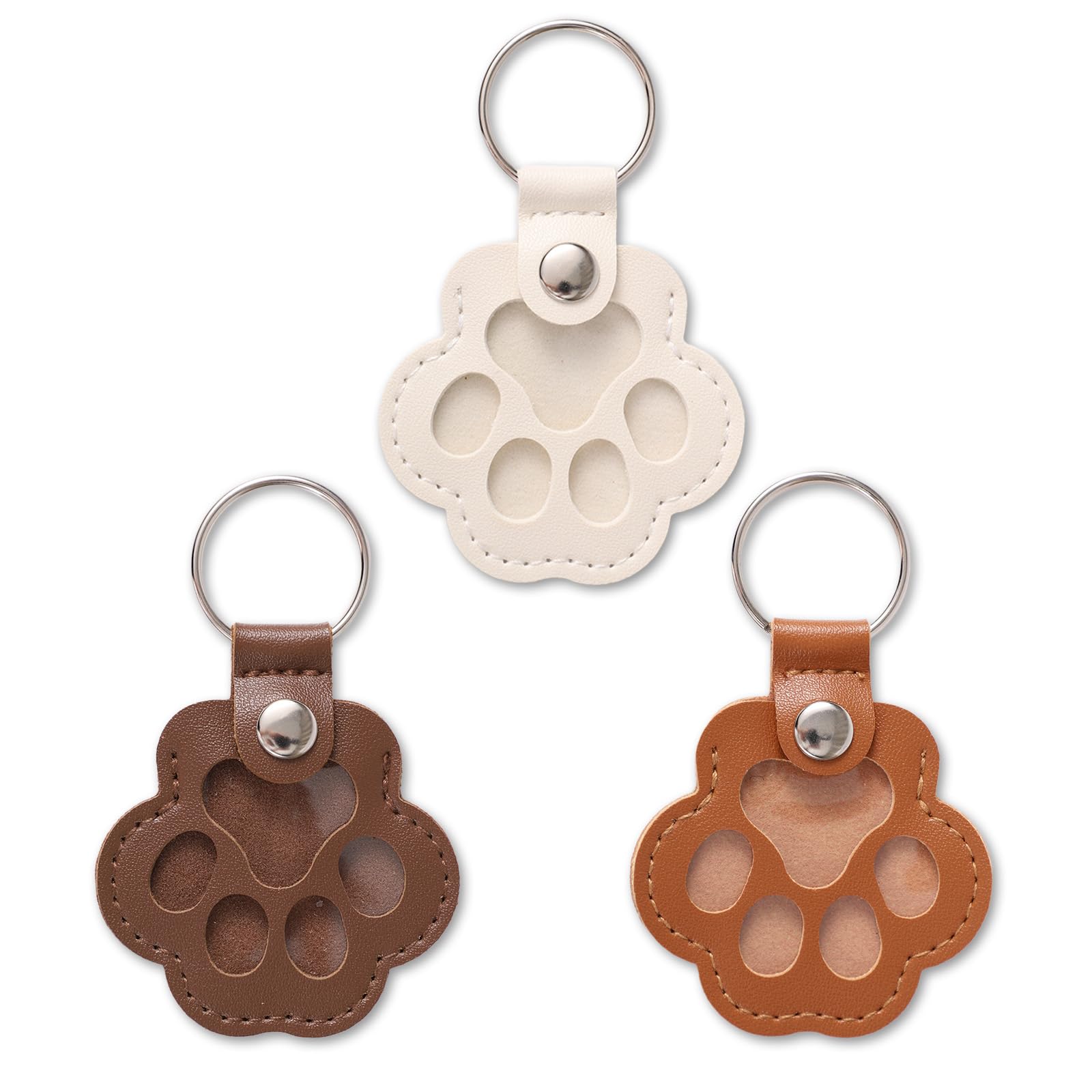 3pz Portachiavi per Peli di Animali, Portachiavi in Pelle a Forma Zampa Conservare Peli di Cani e Gatti Ricordo Commemorativo per la Raccolta Domestici (Bianco, Marrone Chiaro, Marrone Scuro)