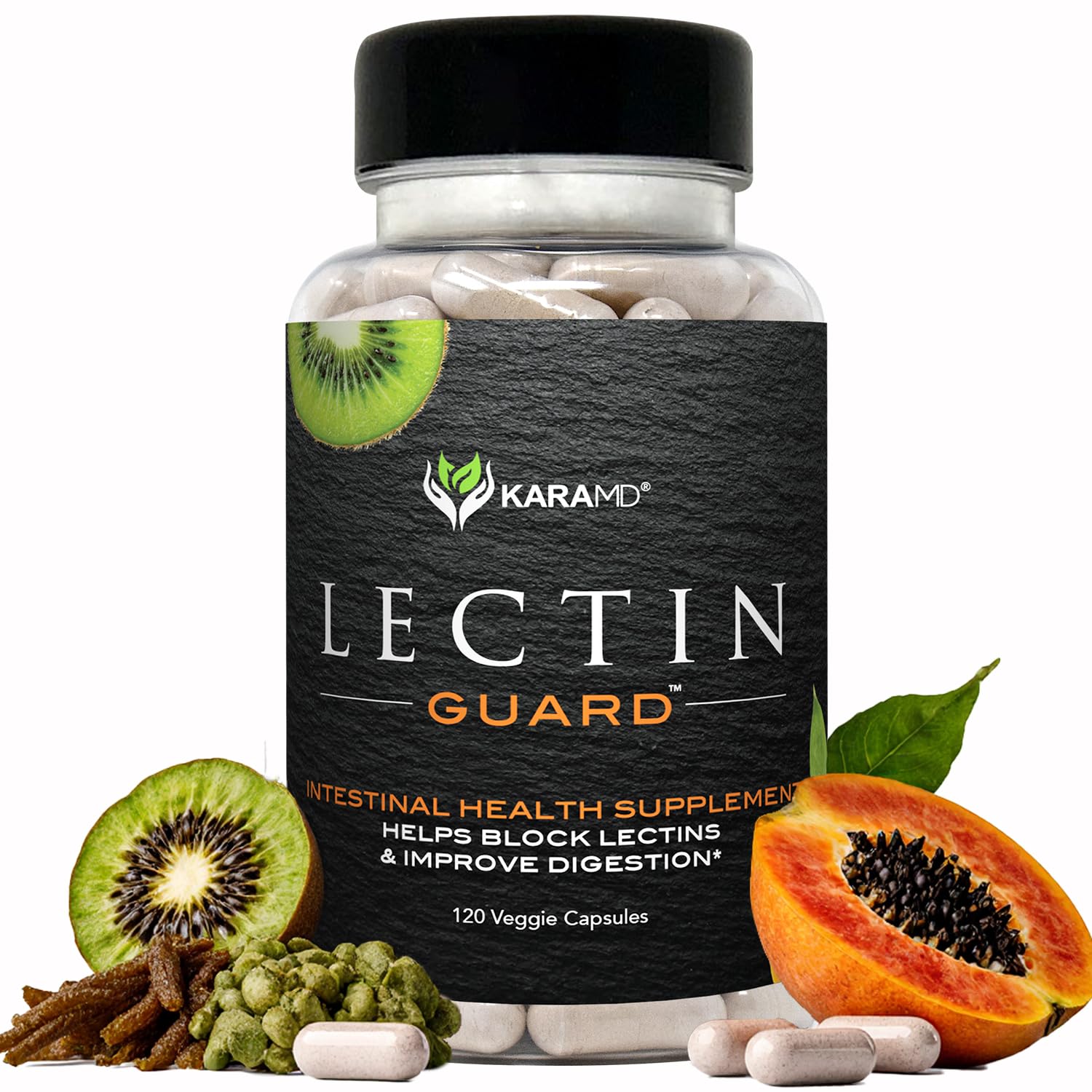 Lectin Guard | Colon Cleansing Lectin Blocker | Slippery Elm, Bladderwrack, Sodium Alginate, Okra, Kiwi & Papaya | Gut Health for Women and Men, Non-GMO & Gluten Free 30 Capsules