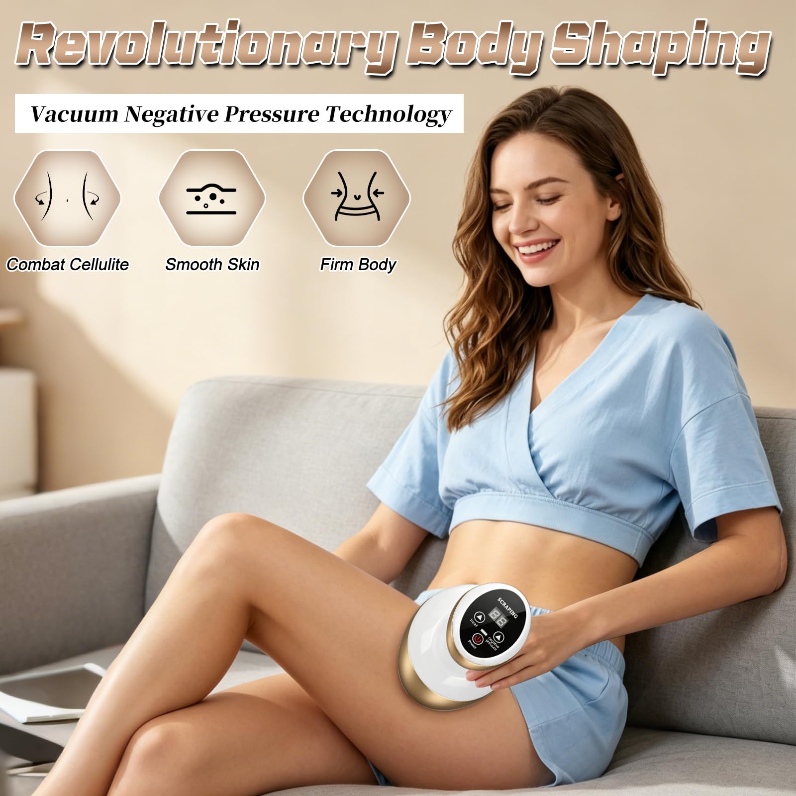Cellulite Massagegerät, 4-in-1 Anti Cellulite Vakuum Massagegerät, 9 Stufen | Gua Sha, Schröpfen, Körperstraffung Lymphdrainage, 9 Saugstufen & Wärmetherapie Massagegerät für Ganzer Körperteil