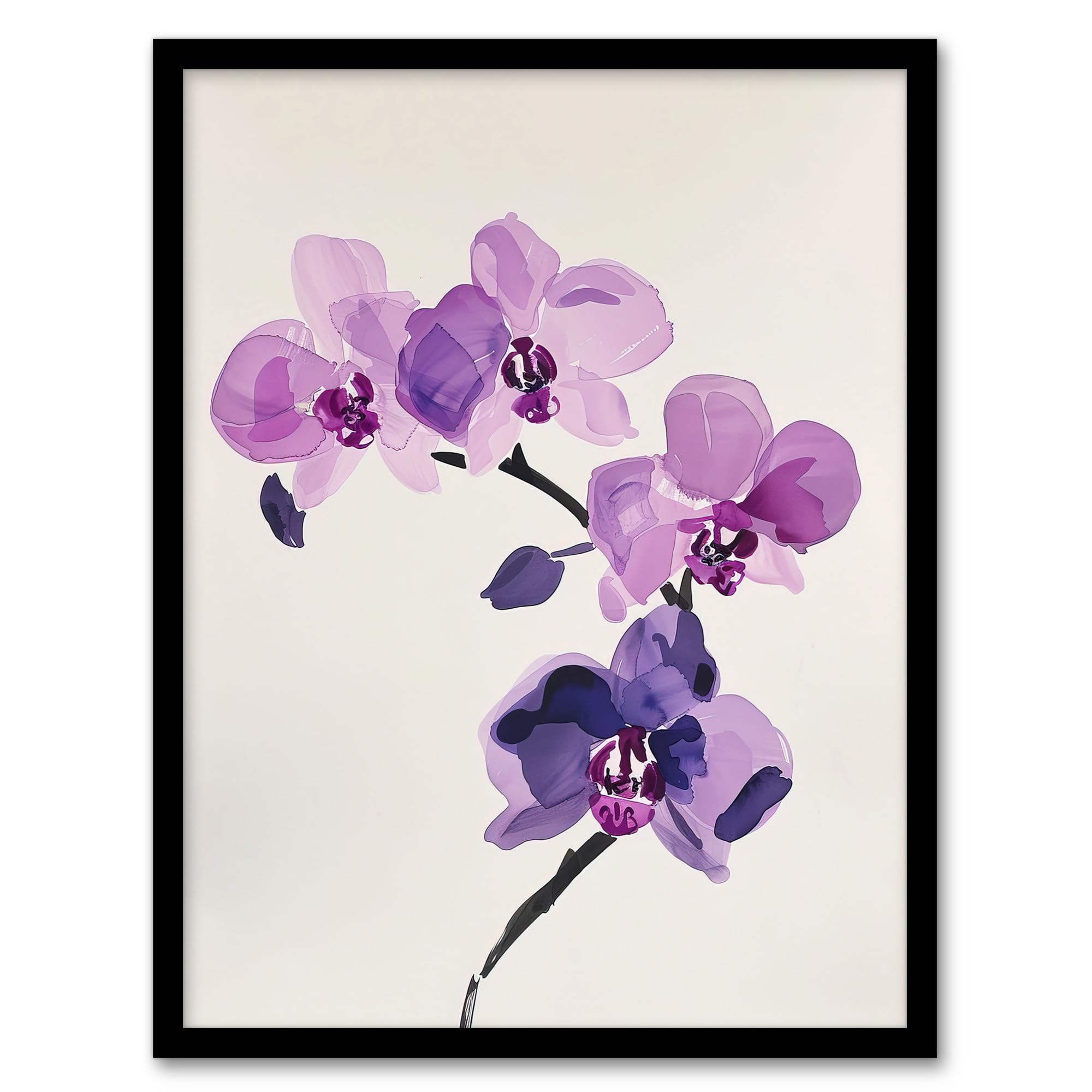 Artery8 Purple Orchid Flower Abstract Floral Watercolour Living Room Artwork Framed Wall Art Print A4