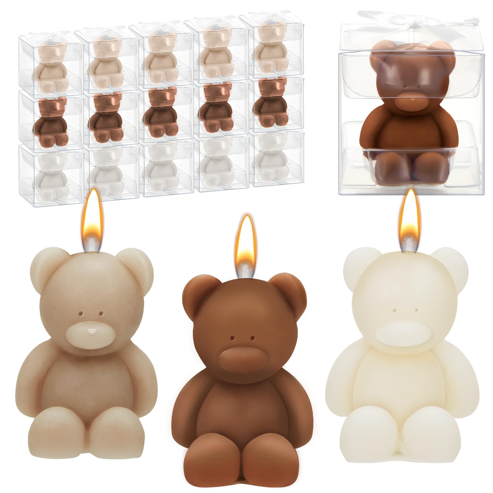 Dansib 15 Pcs Bear Baby Shower Candle Favor Bear Gender Reveal Party Favor for Guest Party Favor Boy or Girl Candle for Gender Reveal Baby Shower Party Favor(Light Brown, Dark Brown, White)